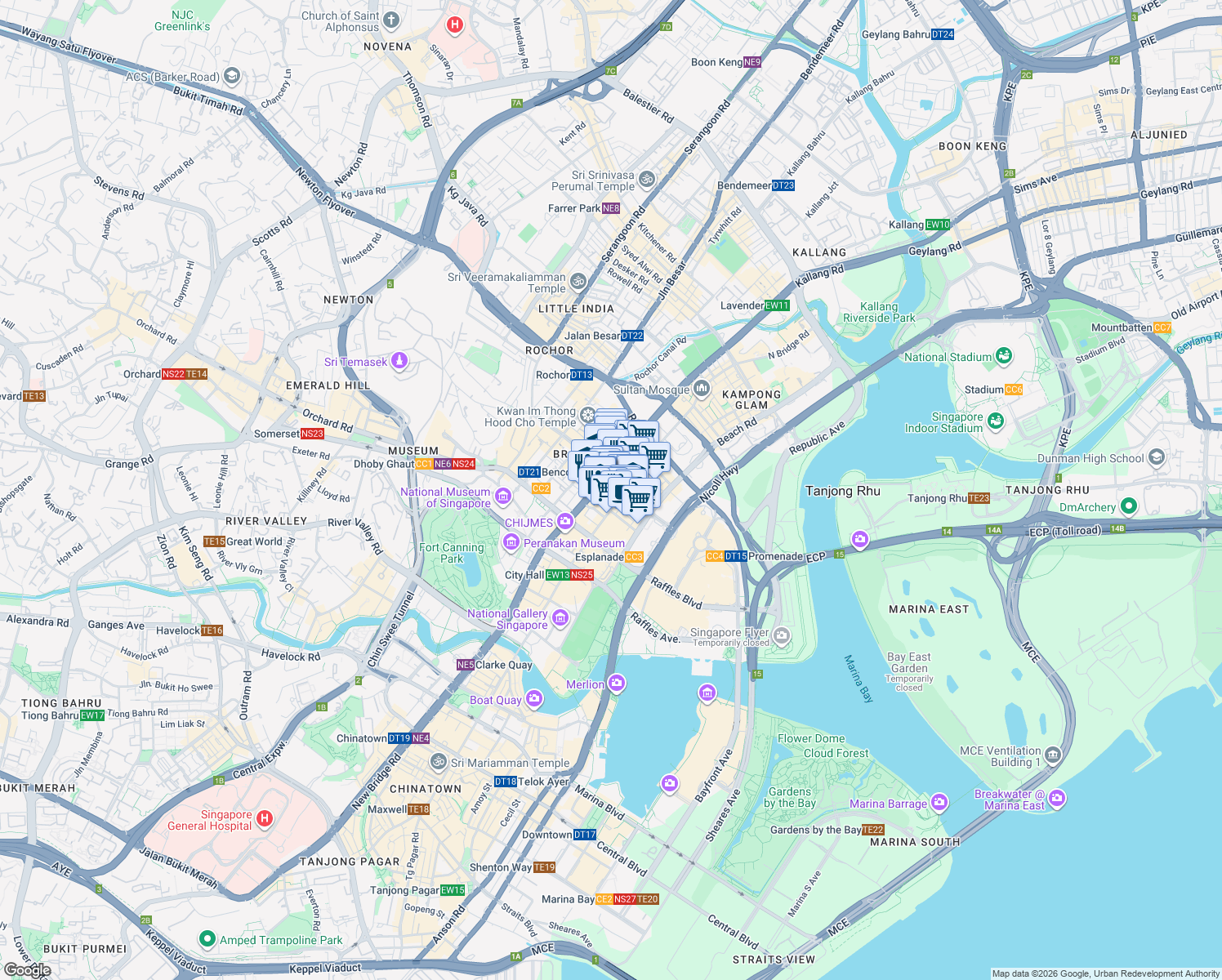 map of restaurants, bars, coffee shops, grocery stores, and more near  in Singapore
