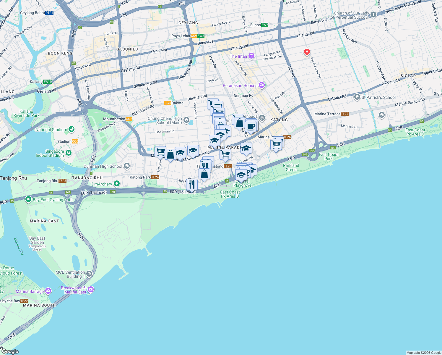 map of restaurants, bars, coffee shops, grocery stores, and more near in Singapore
