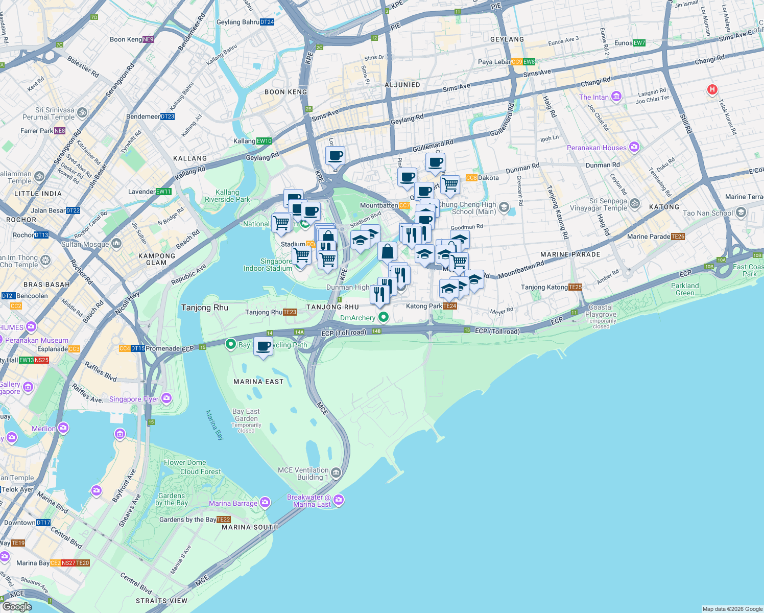 map of restaurants, bars, coffee shops, grocery stores, and more near in Singapore