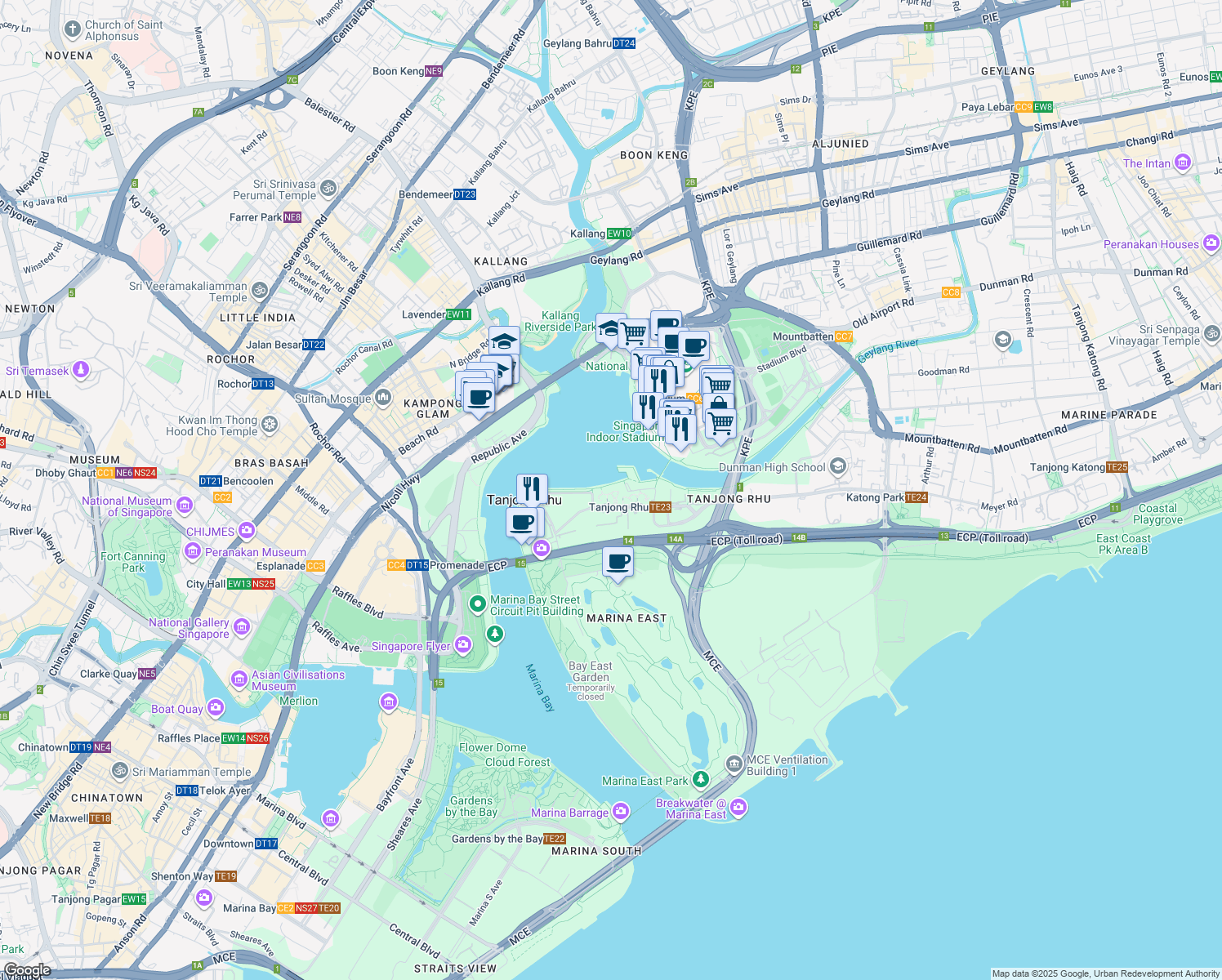map of restaurants, bars, coffee shops, grocery stores, and more near in Singapore