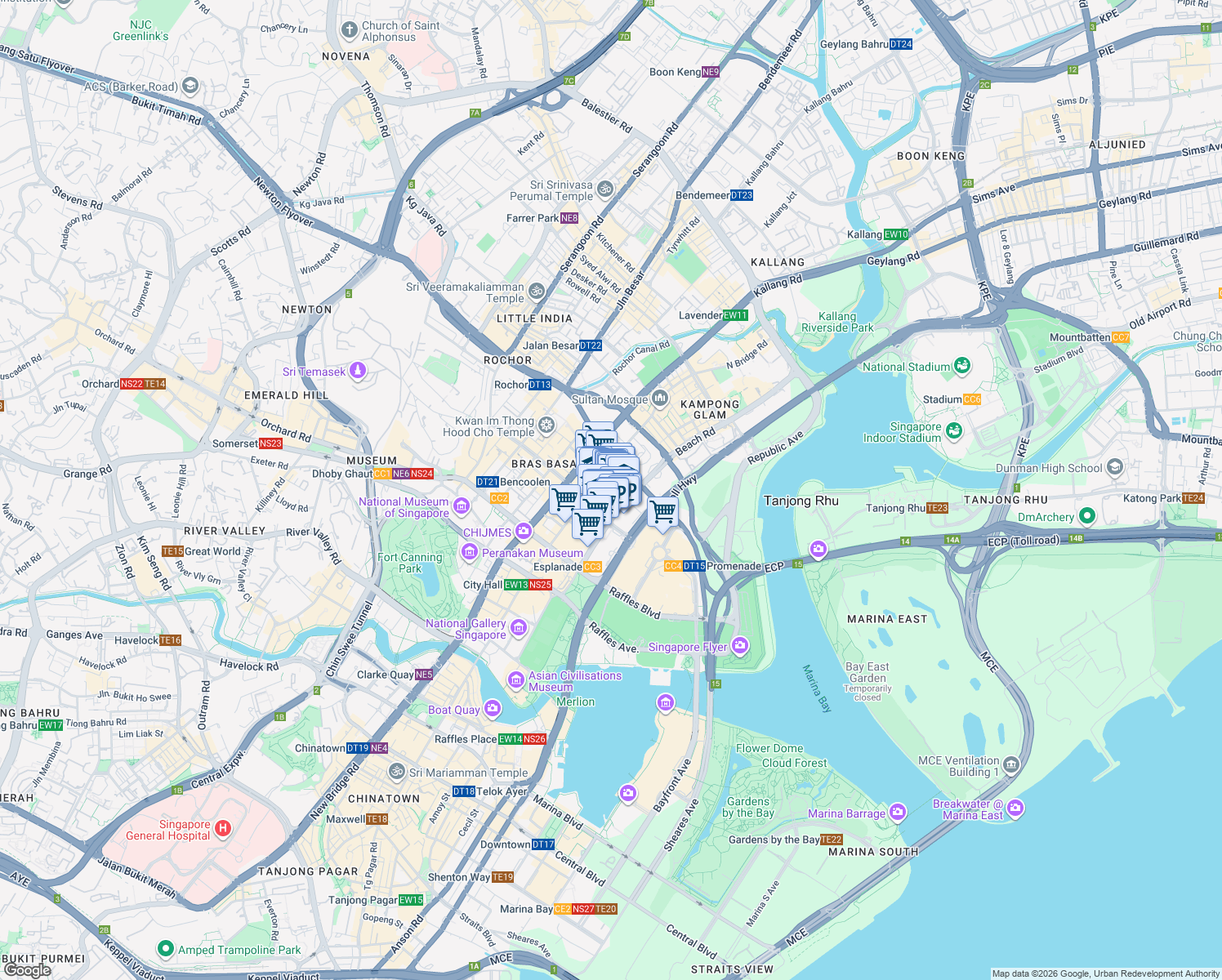 map of restaurants, bars, coffee shops, grocery stores, and more near in Singapore