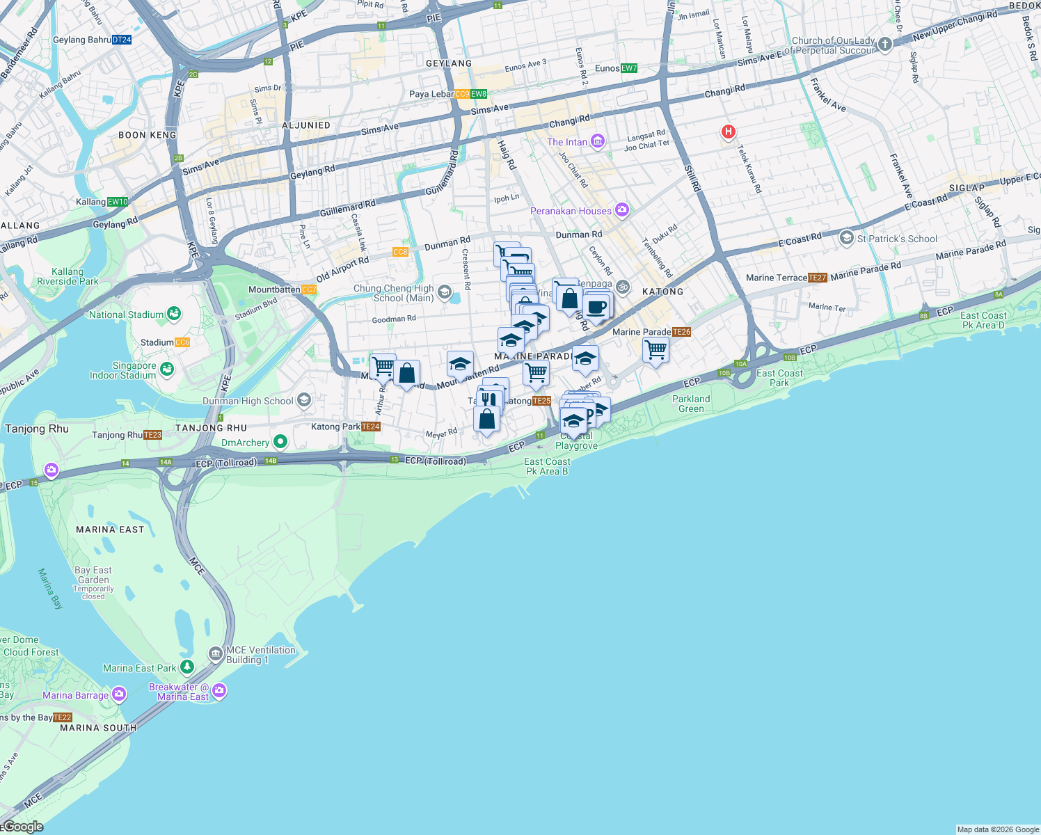 map of restaurants, bars, coffee shops, grocery stores, and more near in Singapore