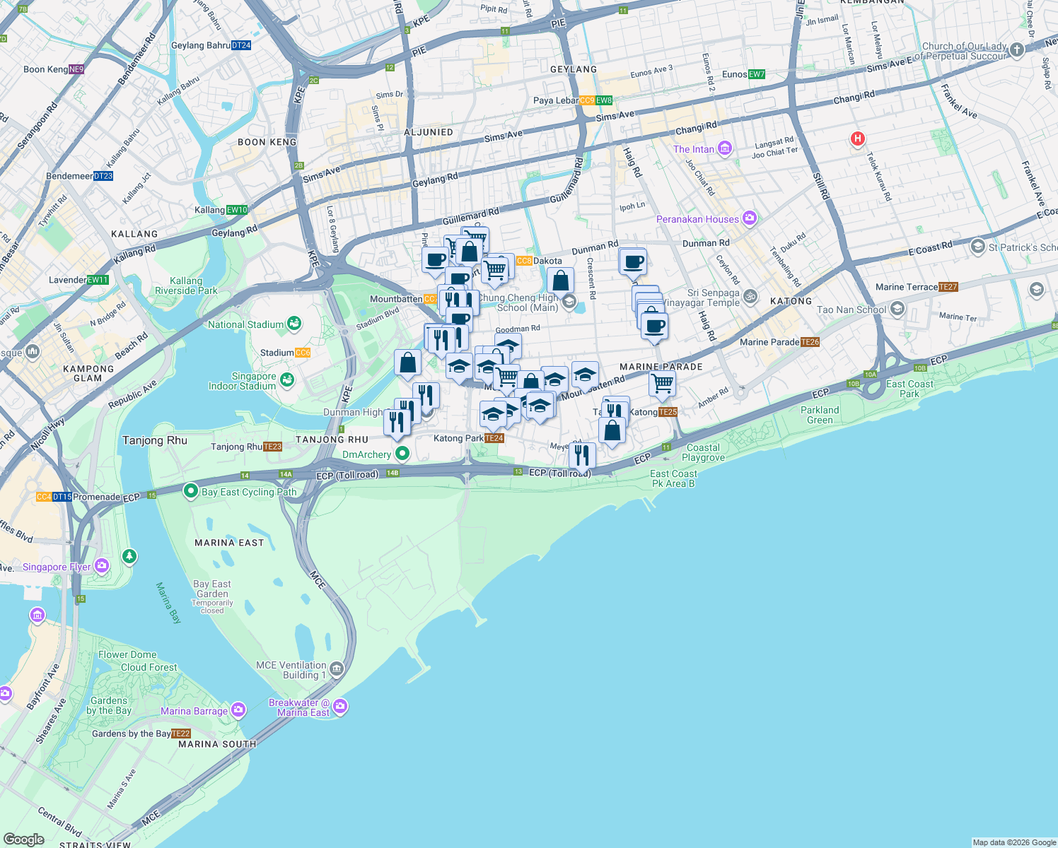 map of restaurants, bars, coffee shops, grocery stores, and more near in Singapore