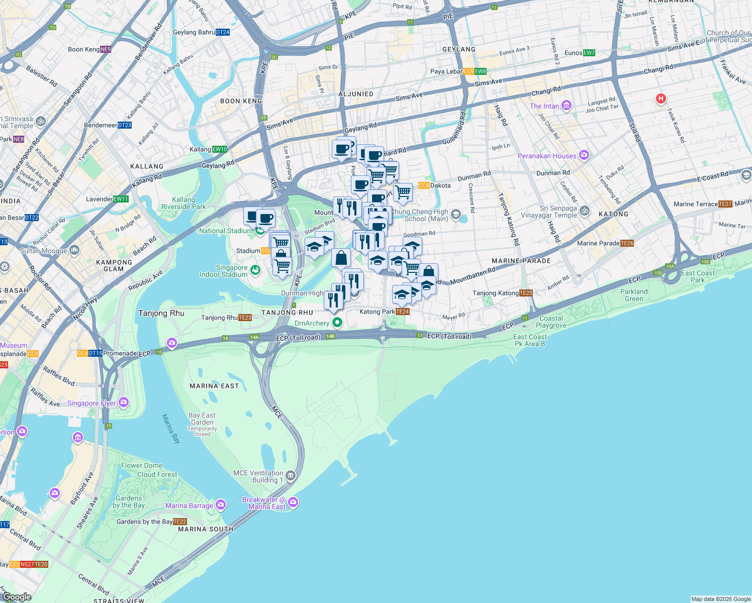 map of restaurants, bars, coffee shops, grocery stores, and more near in Singapore