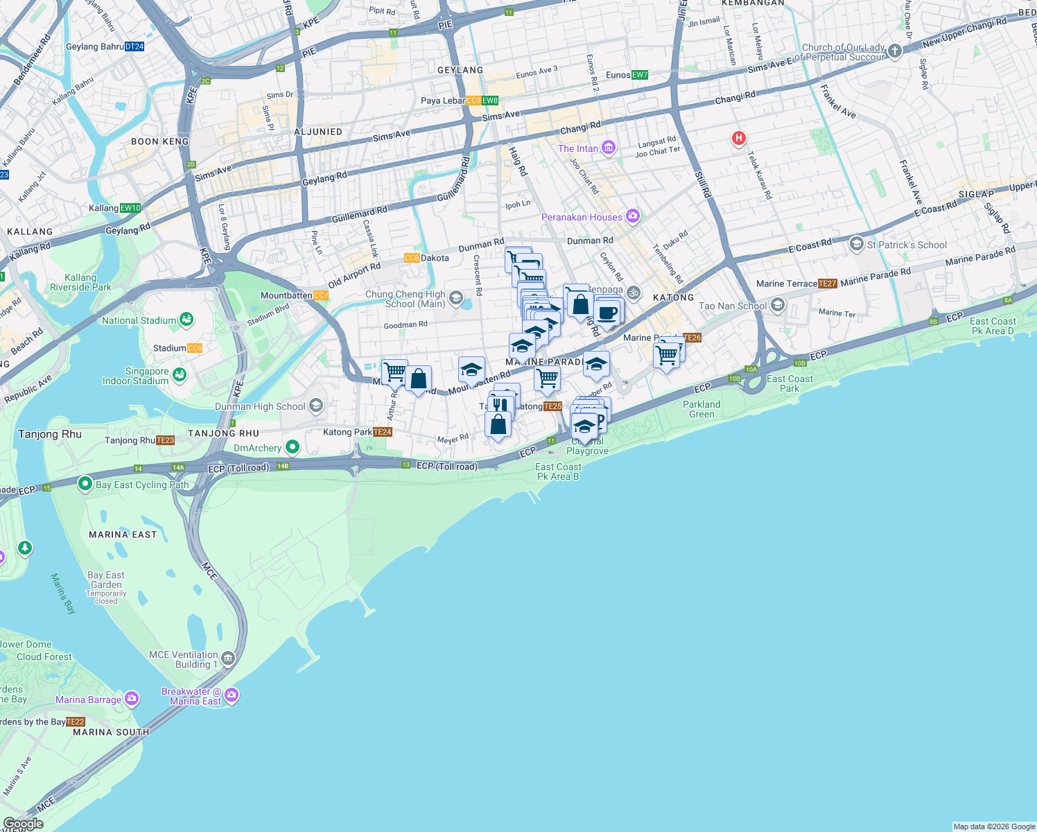 map of restaurants, bars, coffee shops, grocery stores, and more near in Singapore