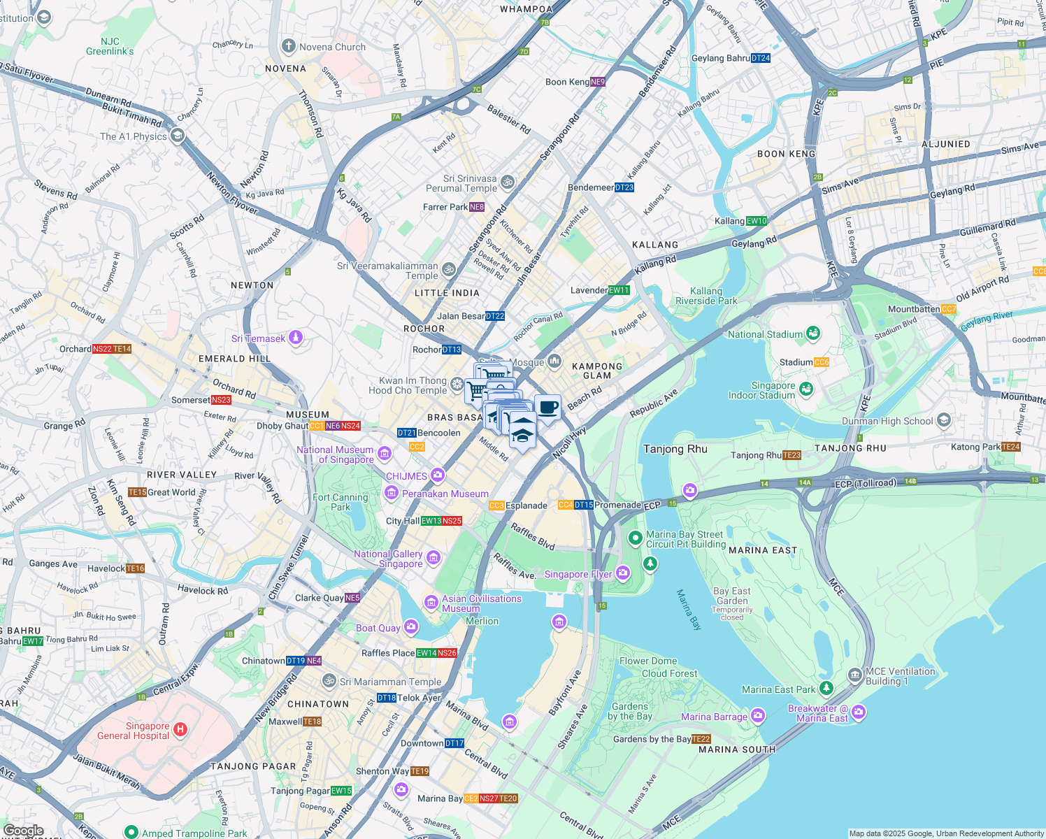 map of restaurants, bars, coffee shops, grocery stores, and more near in Singapore