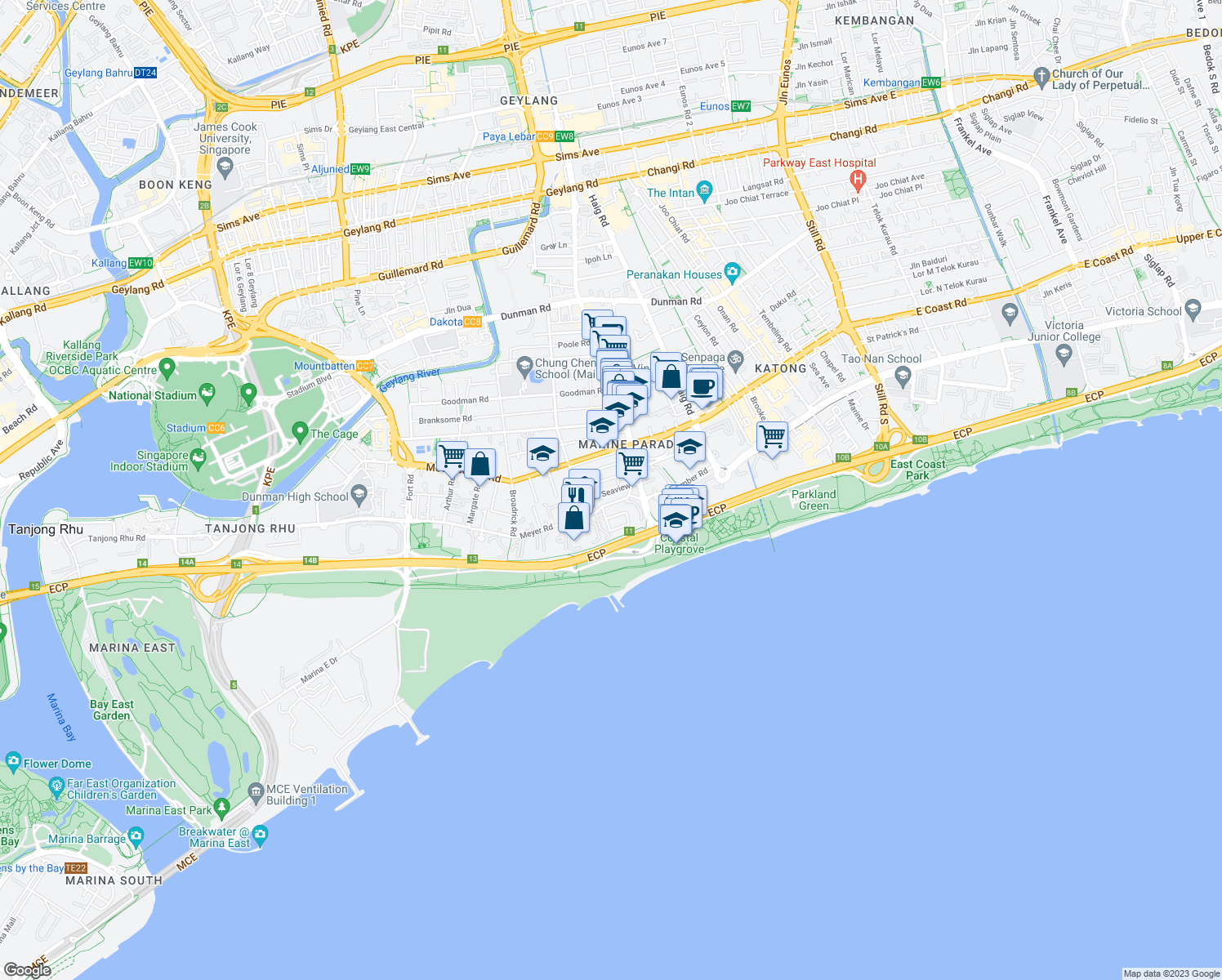 map of restaurants, bars, coffee shops, grocery stores, and more near in Singapore