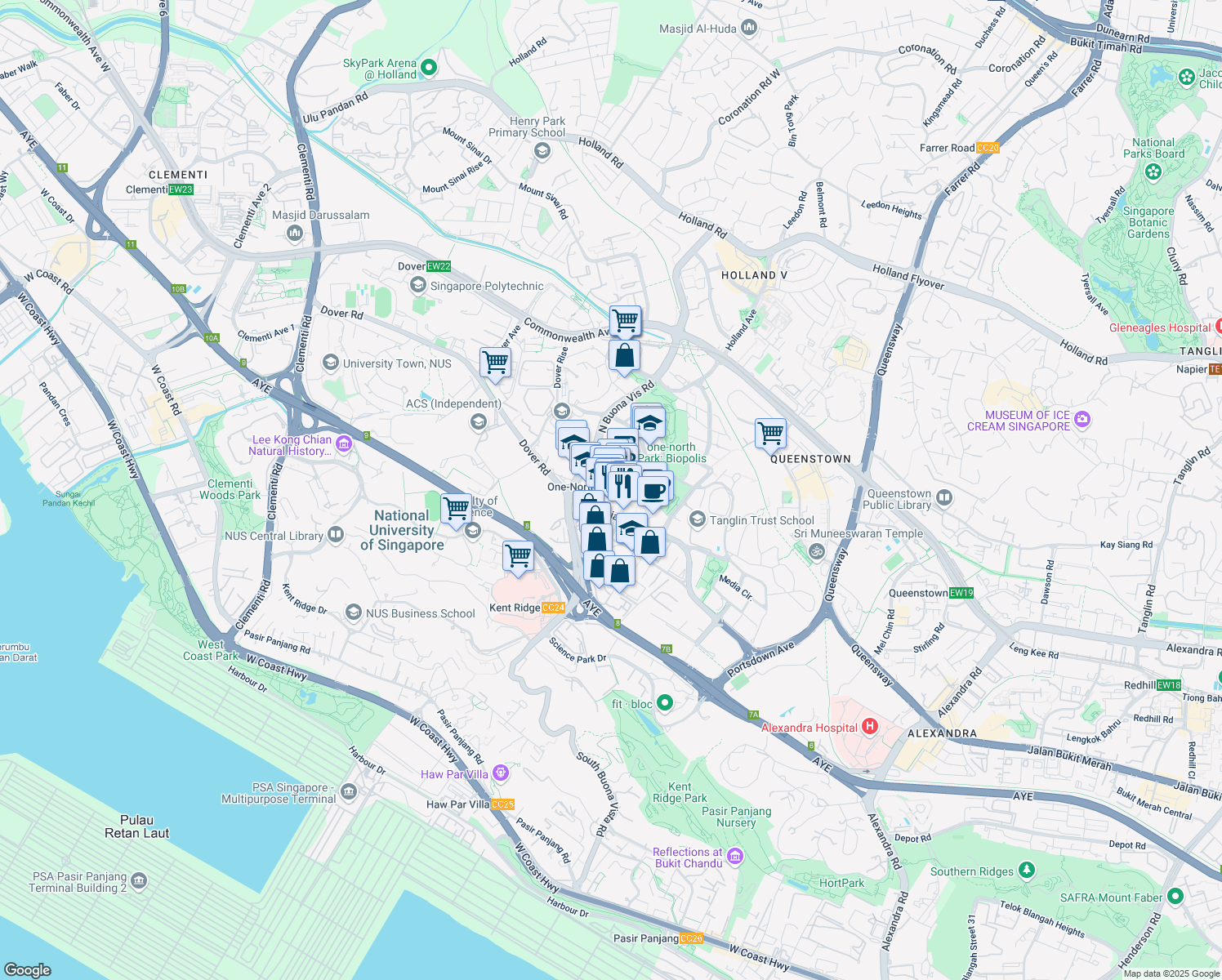 map of restaurants, bars, coffee shops, grocery stores, and more near in Singapore