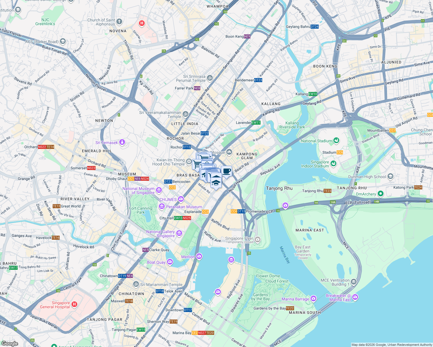 map of restaurants, bars, coffee shops, grocery stores, and more near in Singapore