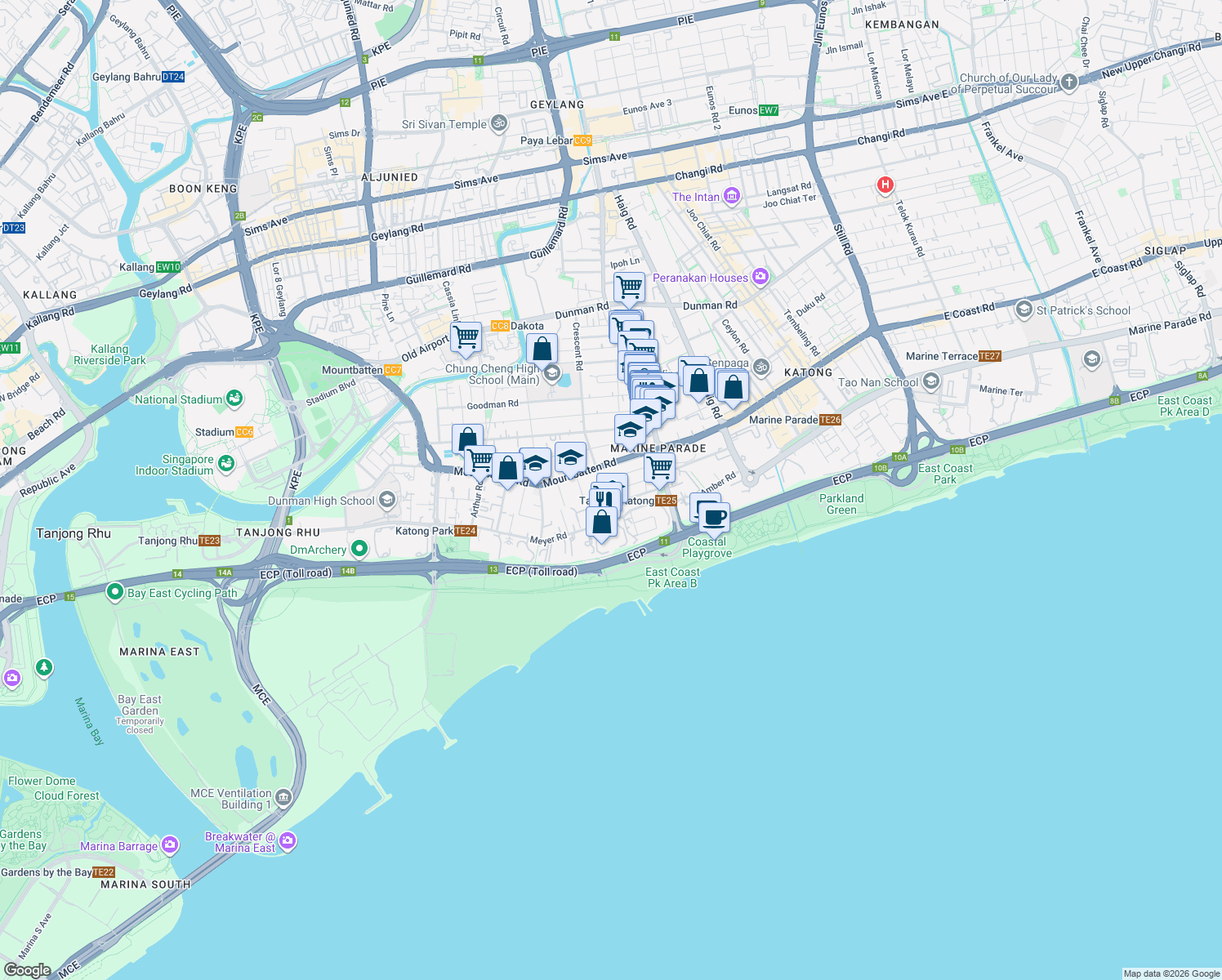 map of restaurants, bars, coffee shops, grocery stores, and more near in Singapore