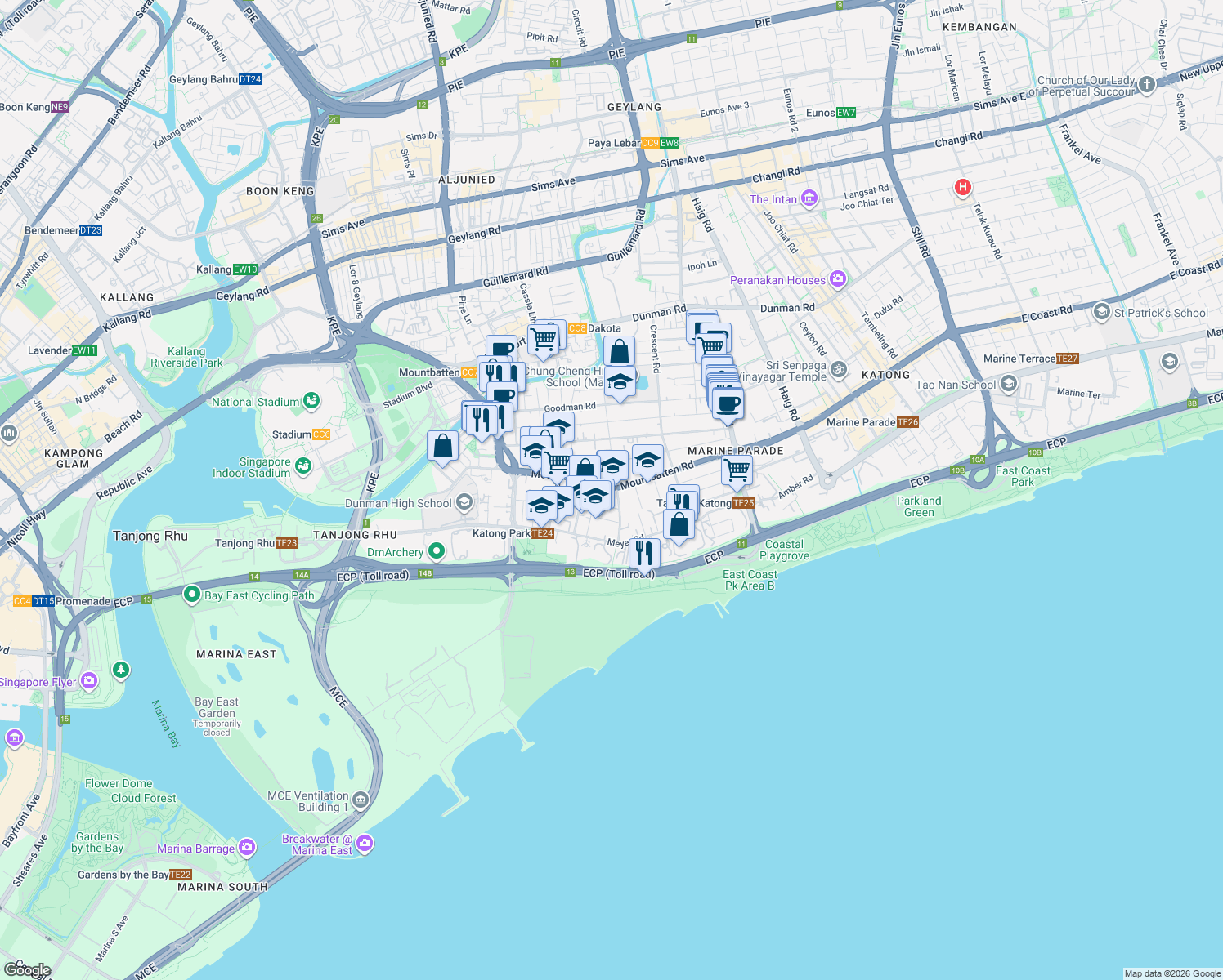 map of restaurants, bars, coffee shops, grocery stores, and more near in Singapore