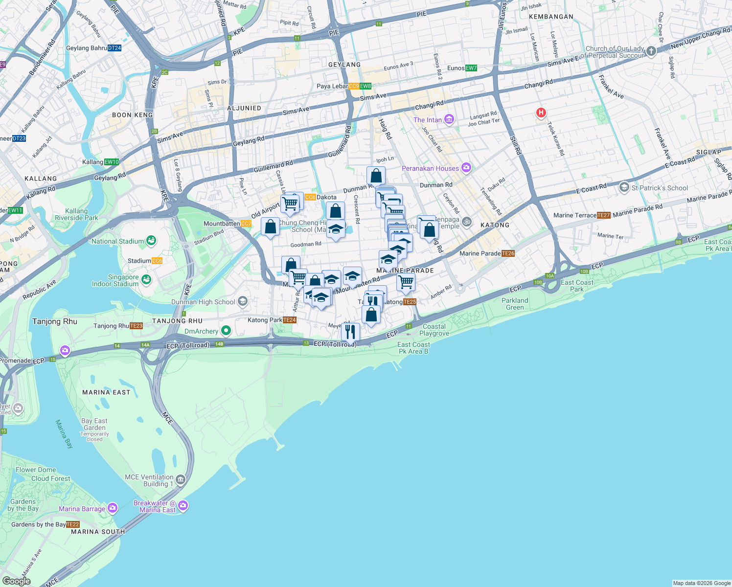 map of restaurants, bars, coffee shops, grocery stores, and more near in Singapore