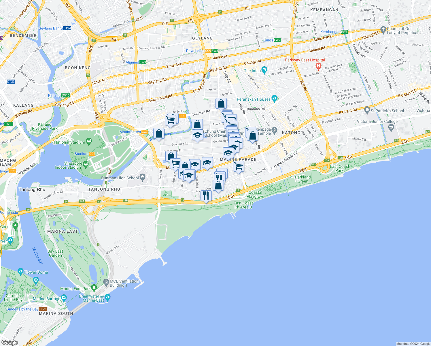 map of restaurants, bars, coffee shops, grocery stores, and more near in Singapore