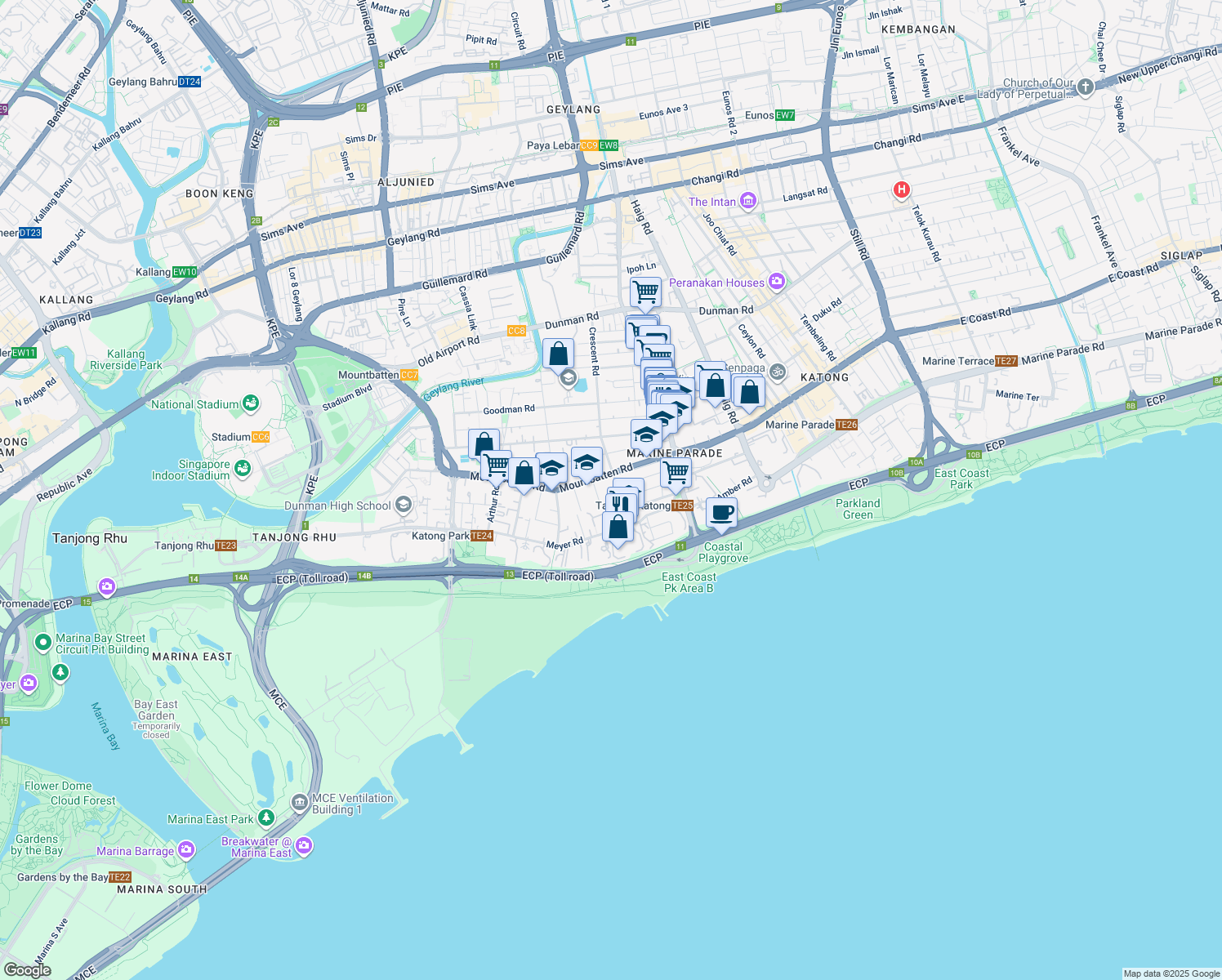 map of restaurants, bars, coffee shops, grocery stores, and more near in Singapore