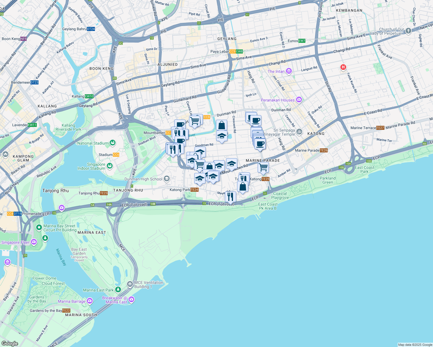 map of restaurants, bars, coffee shops, grocery stores, and more near in Singapore