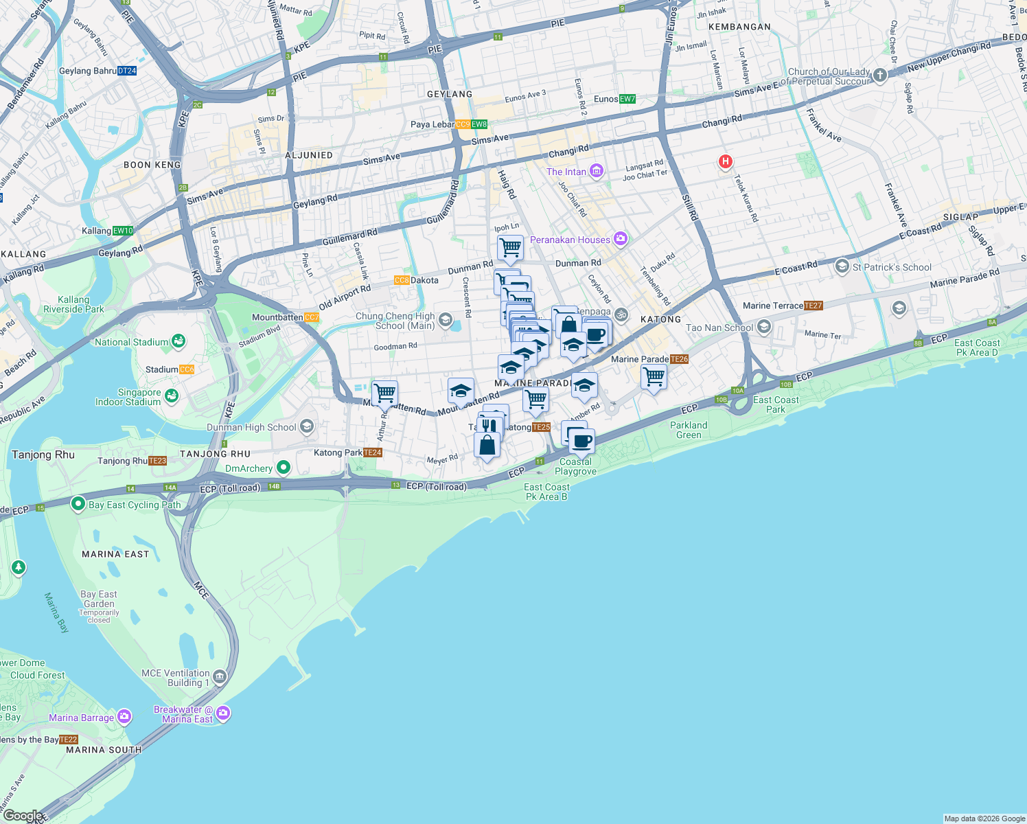 map of restaurants, bars, coffee shops, grocery stores, and more near in Singapore