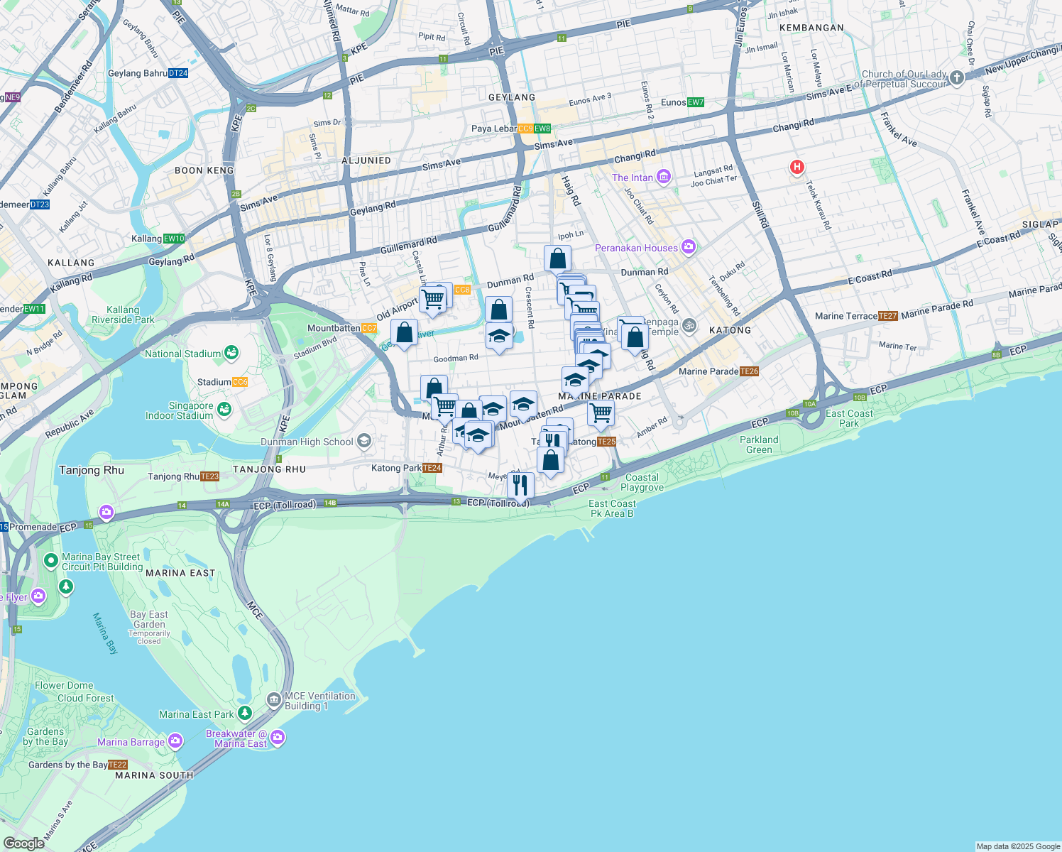 map of restaurants, bars, coffee shops, grocery stores, and more near in Singapore