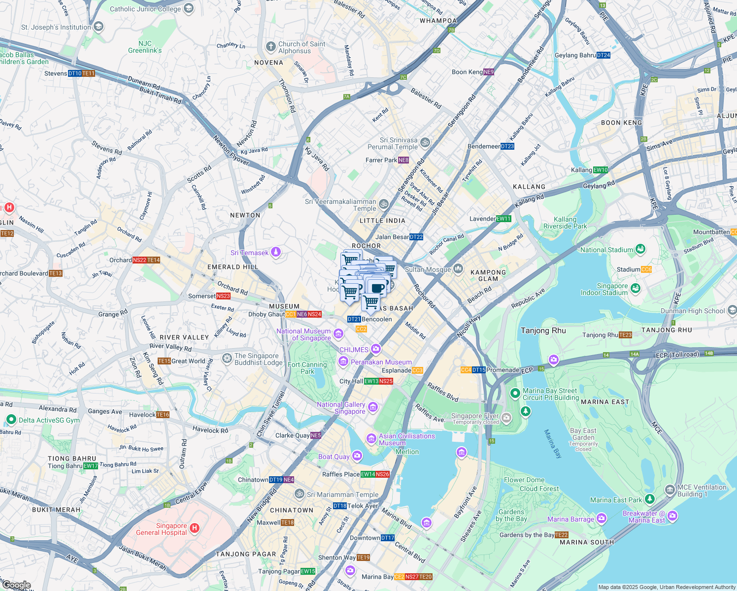 map of restaurants, bars, coffee shops, grocery stores, and more near in Singapore