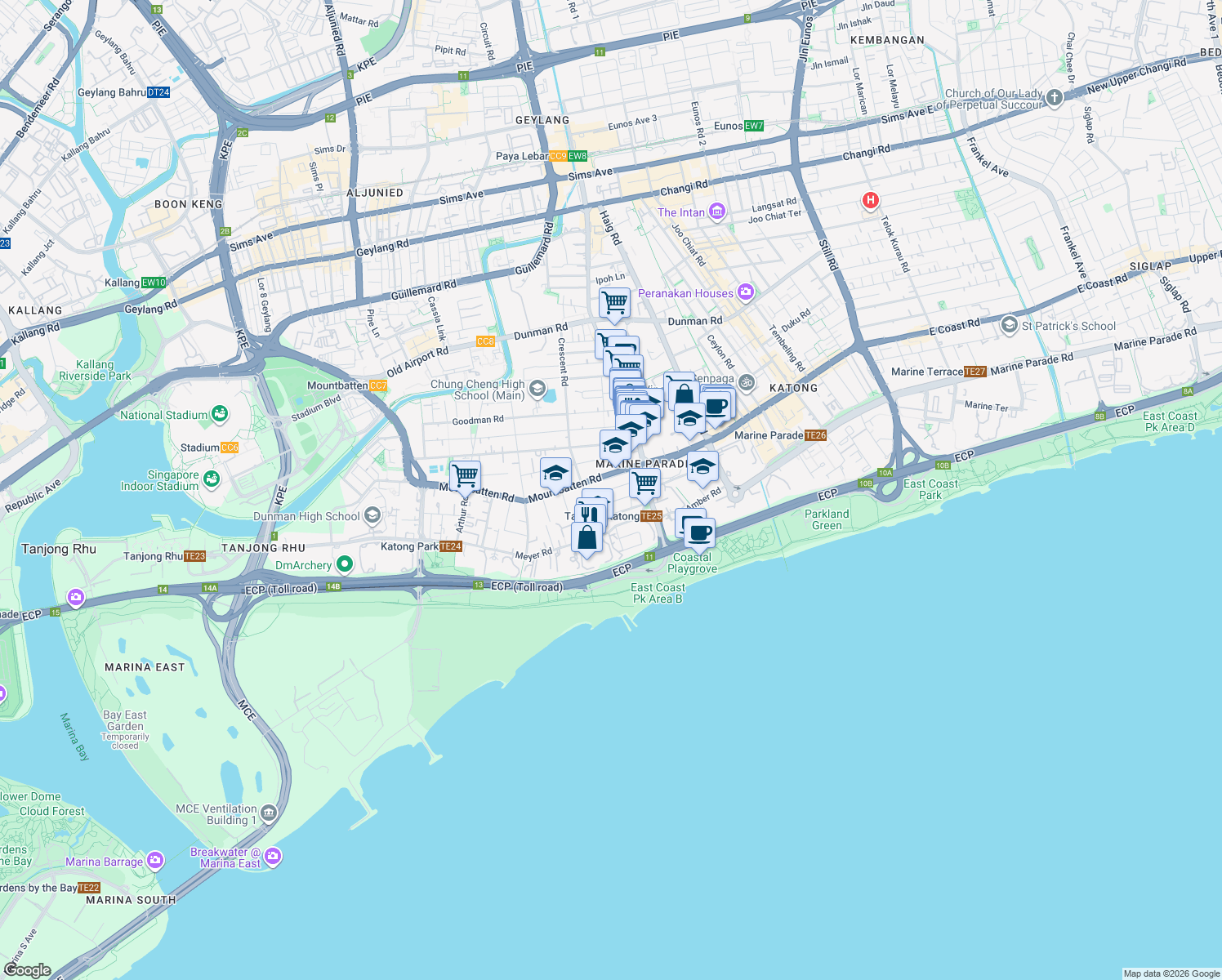 map of restaurants, bars, coffee shops, grocery stores, and more near in Singapore