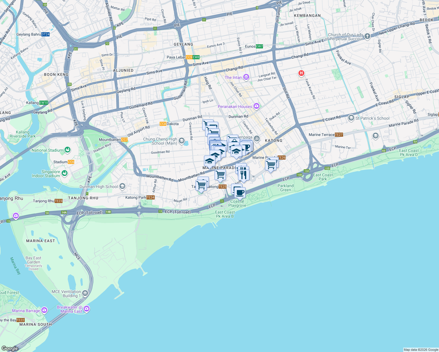 map of restaurants, bars, coffee shops, grocery stores, and more near in Singapore