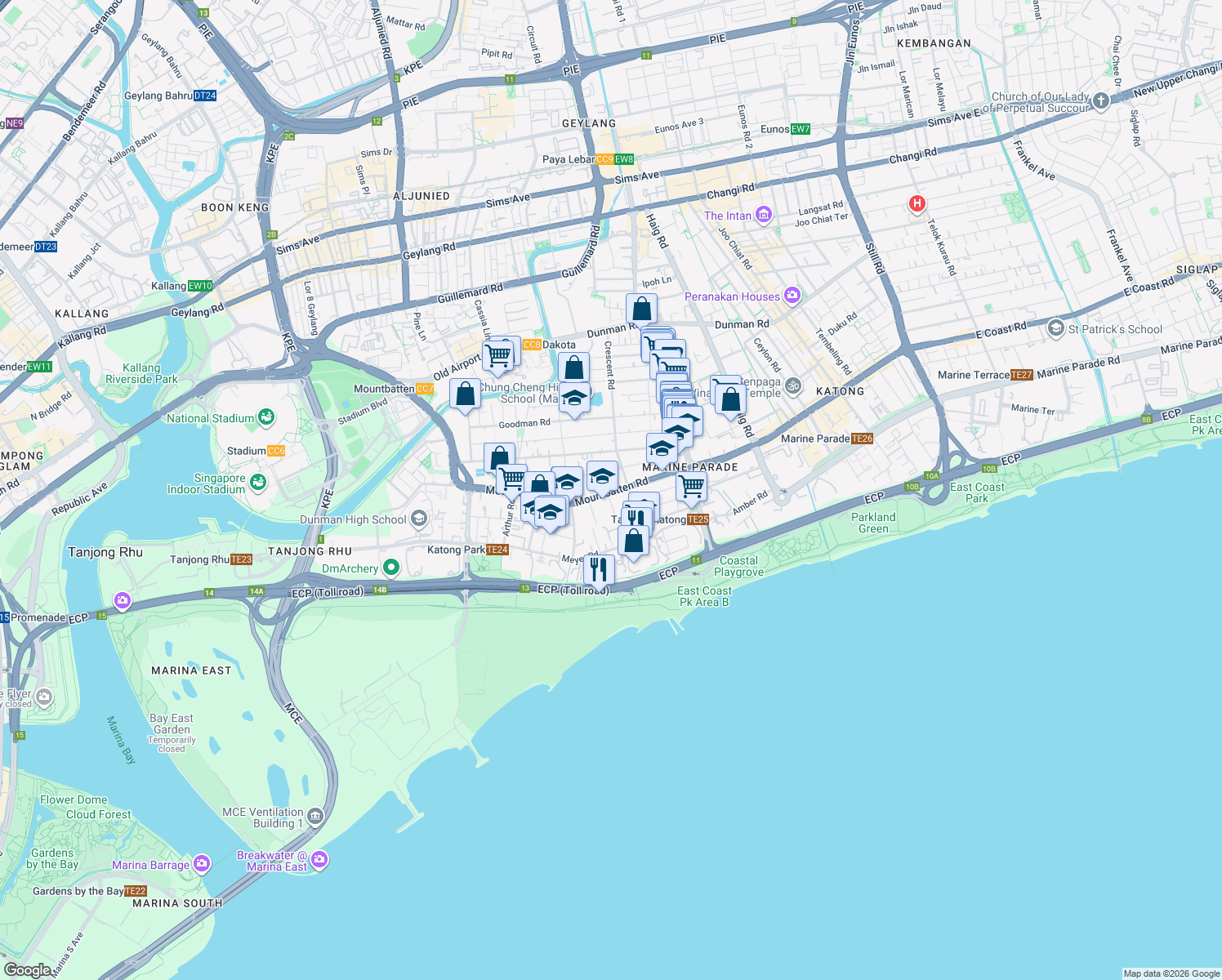 map of restaurants, bars, coffee shops, grocery stores, and more near in Singapore