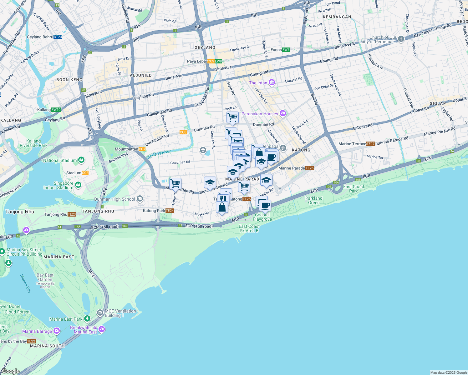 map of restaurants, bars, coffee shops, grocery stores, and more near in Singapore