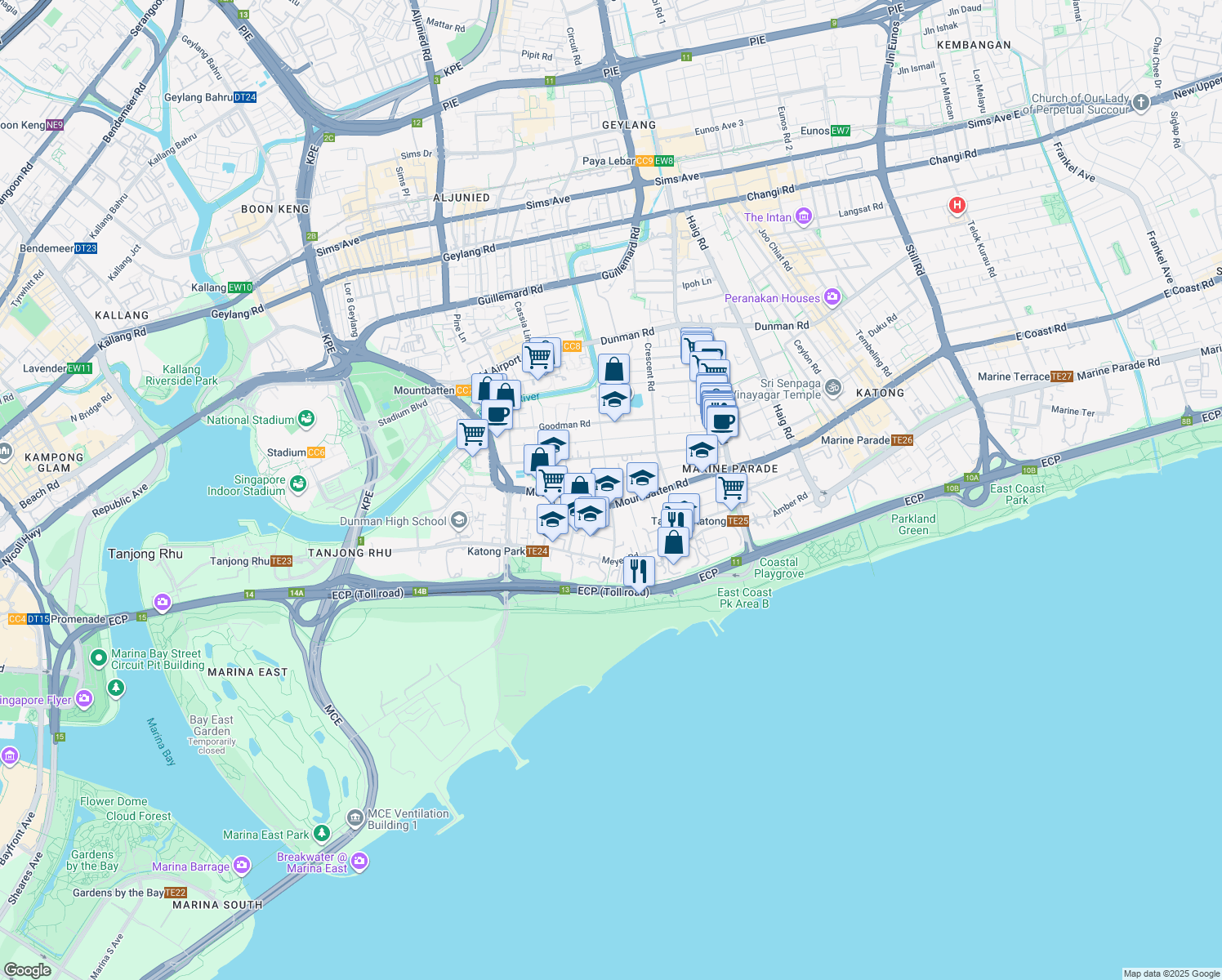 map of restaurants, bars, coffee shops, grocery stores, and more near in Singapore