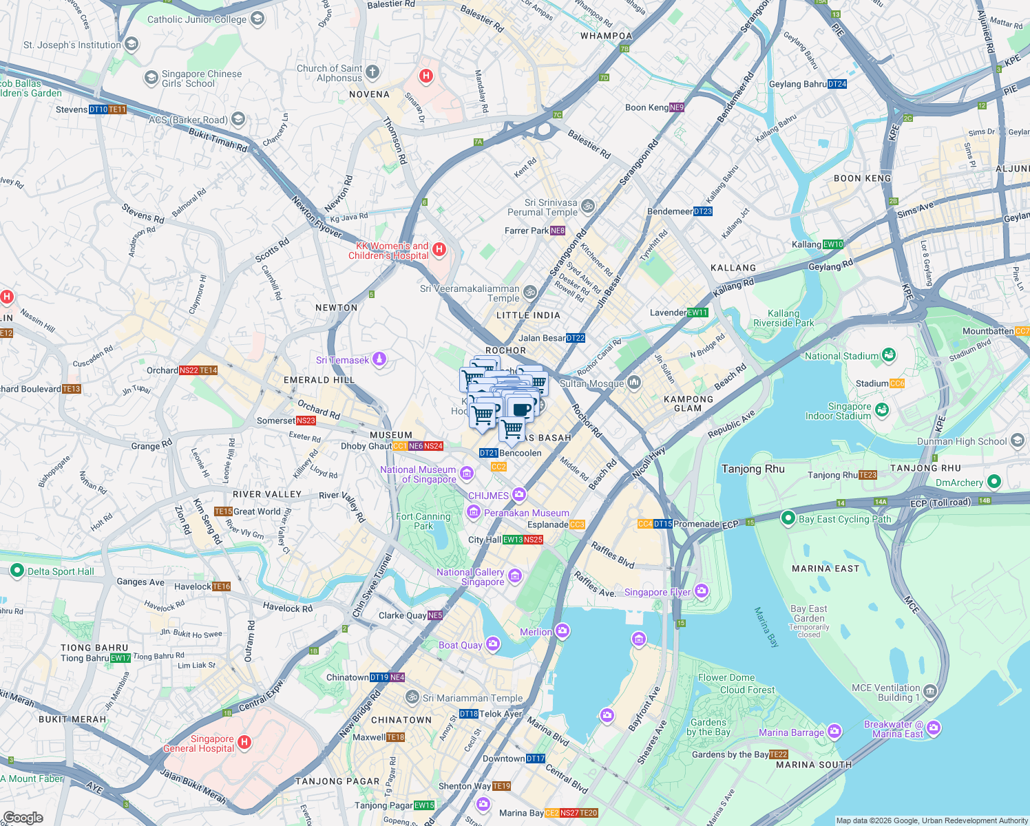 map of restaurants, bars, coffee shops, grocery stores, and more near in Singapore