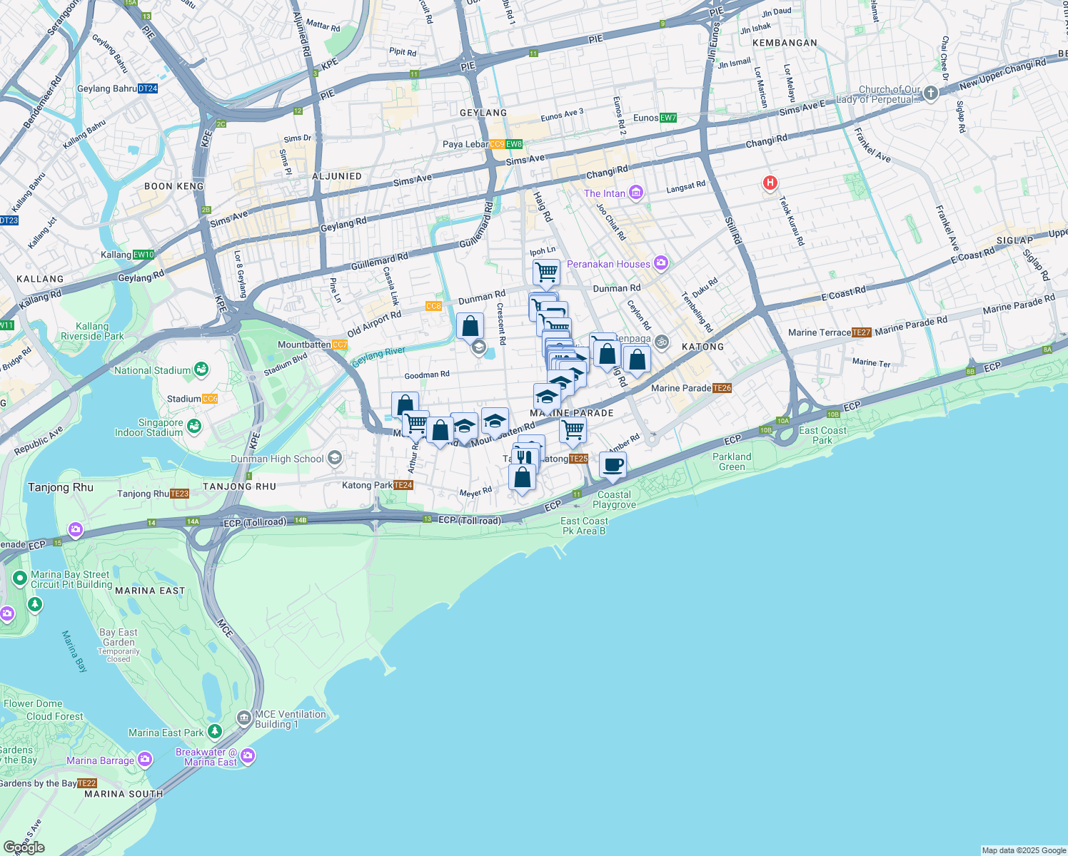 map of restaurants, bars, coffee shops, grocery stores, and more near in Singapore