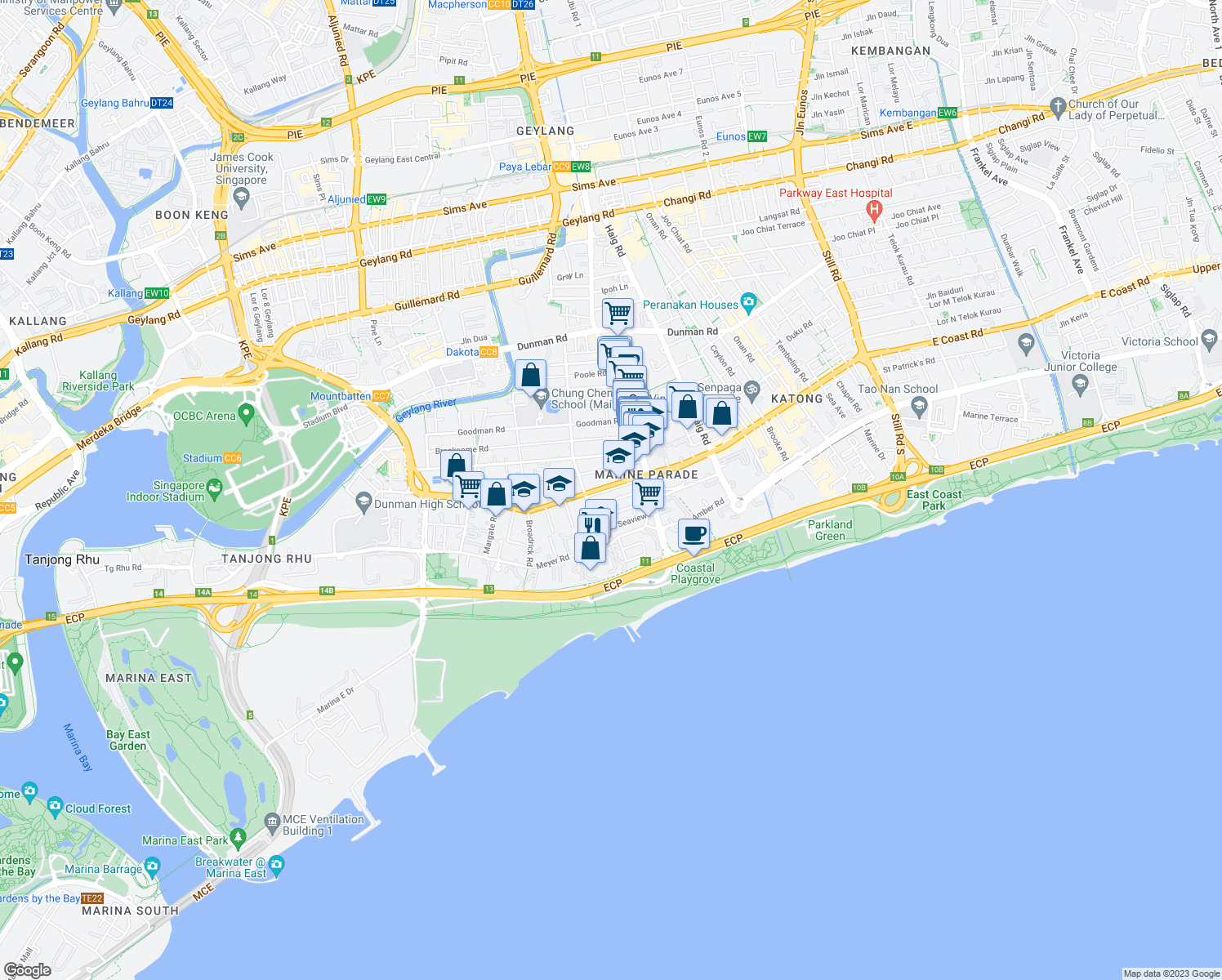 map of restaurants, bars, coffee shops, grocery stores, and more near in Singapore