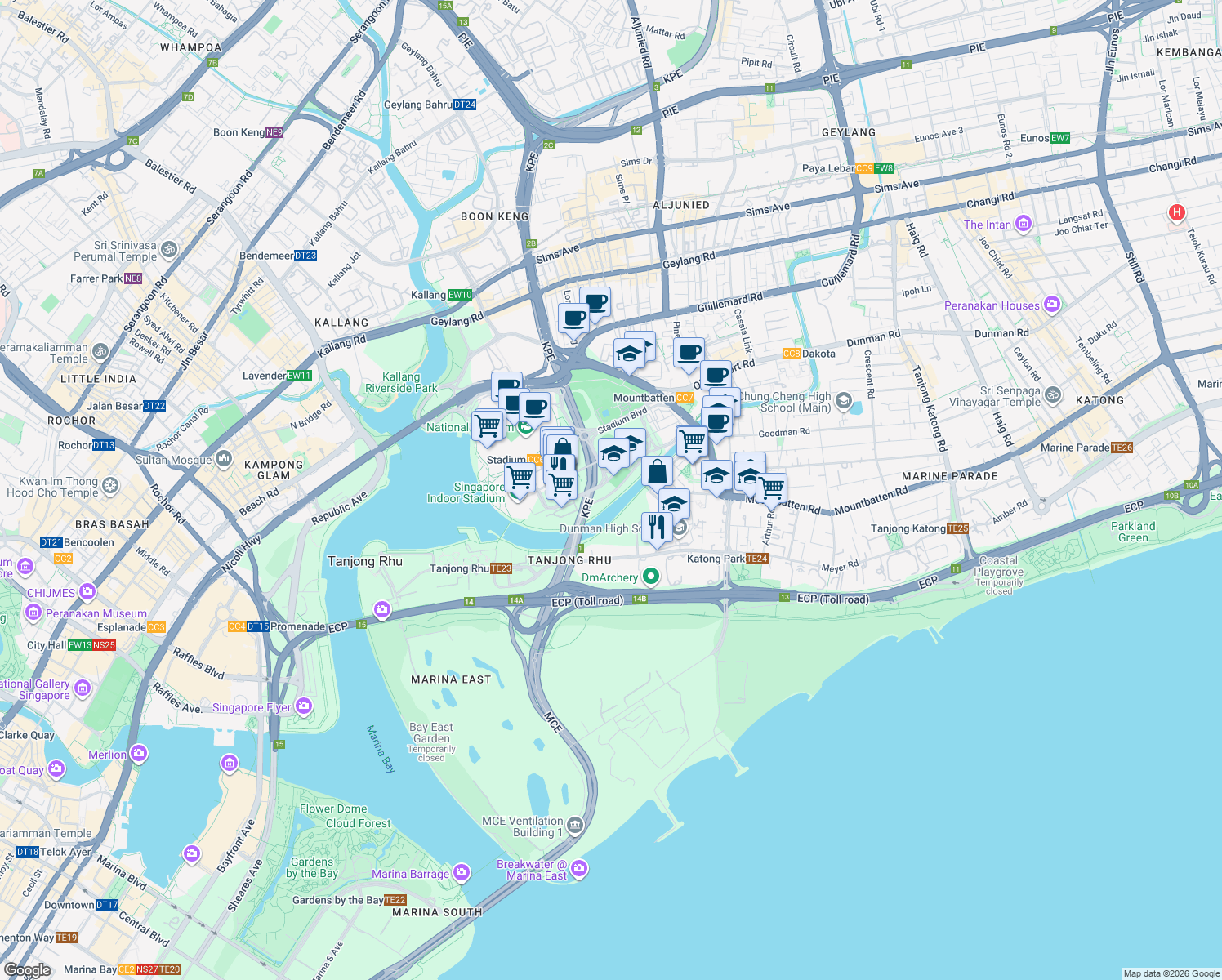 map of restaurants, bars, coffee shops, grocery stores, and more near in Singapore