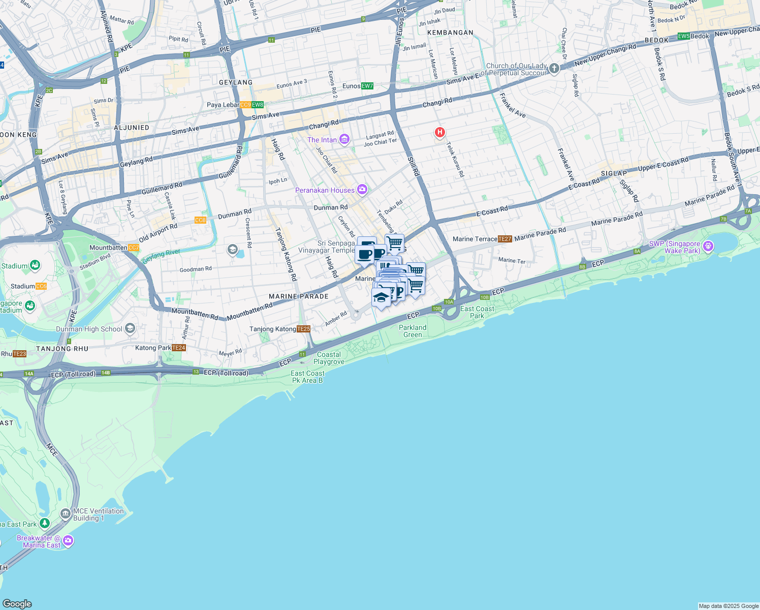 map of restaurants, bars, coffee shops, grocery stores, and more near in Singapore