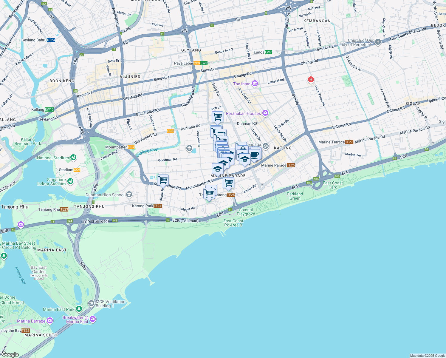 map of restaurants, bars, coffee shops, grocery stores, and more near in Singapore