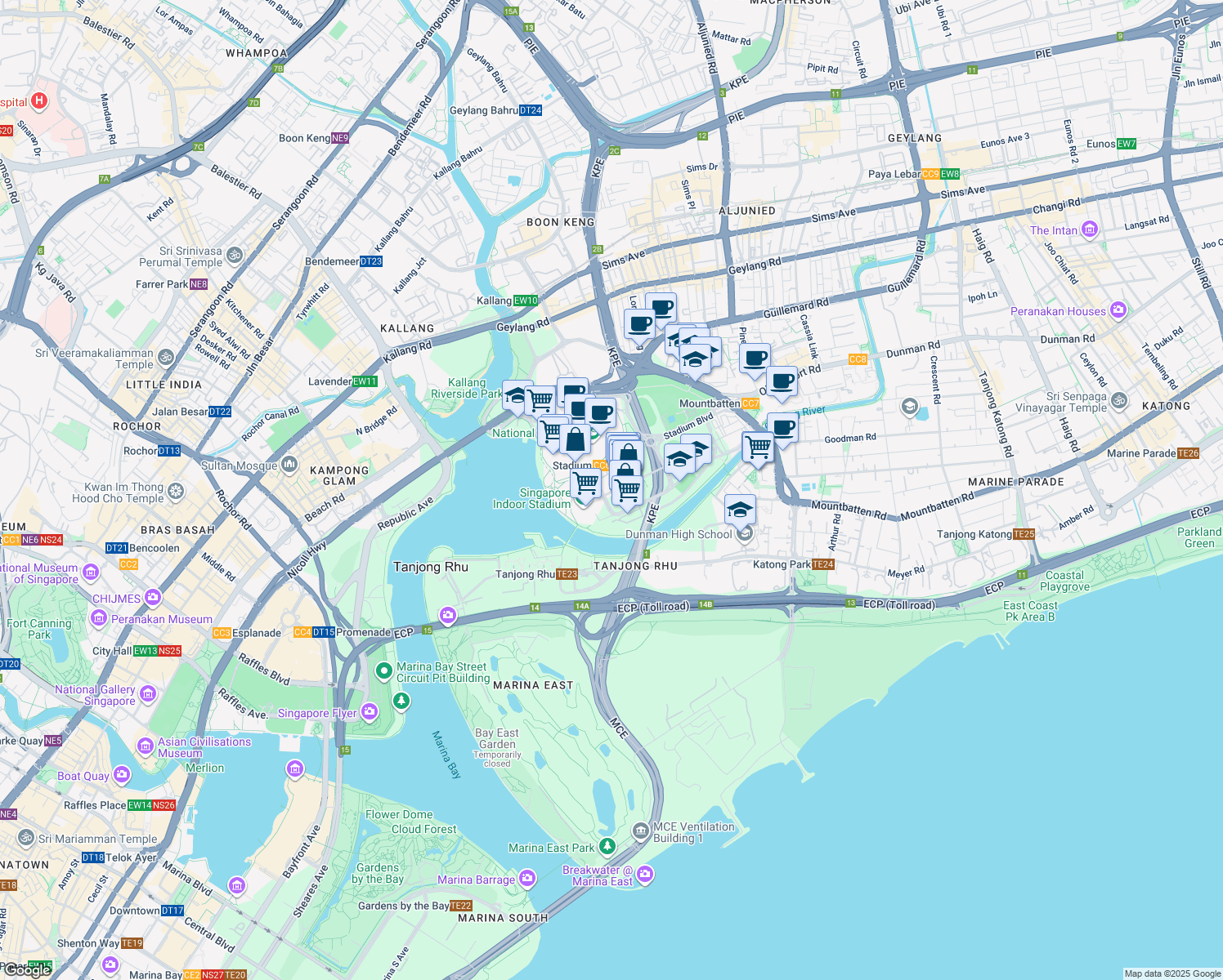map of restaurants, bars, coffee shops, grocery stores, and more near in Singapore
