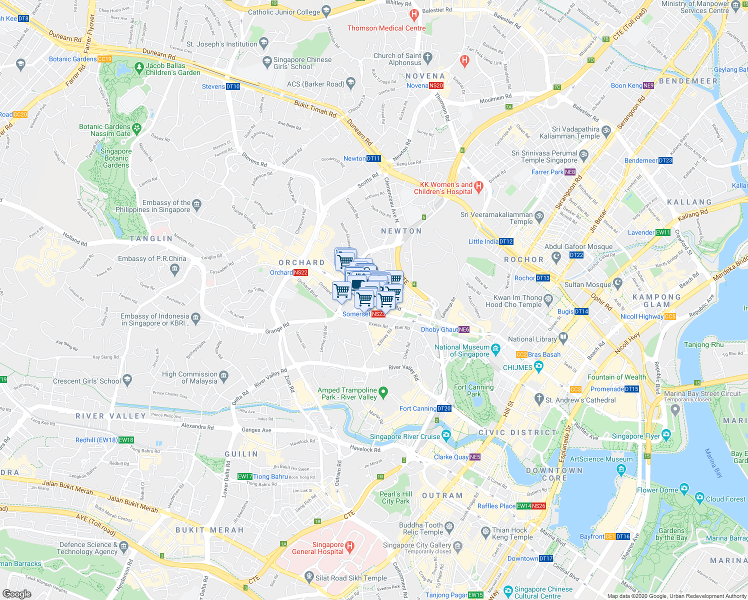 map of restaurants, bars, coffee shops, grocery stores, and more near in Singapore