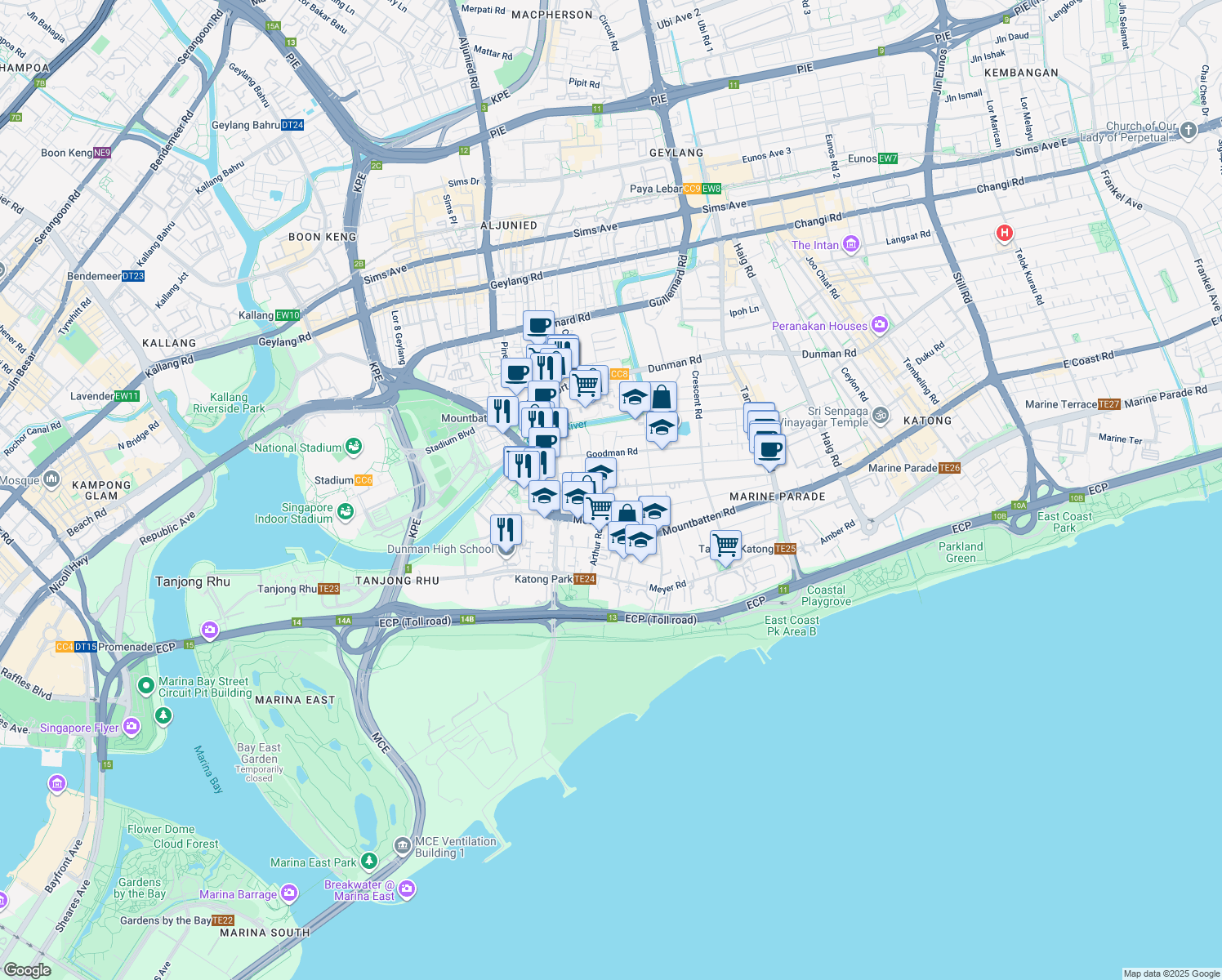 map of restaurants, bars, coffee shops, grocery stores, and more near in Singapore