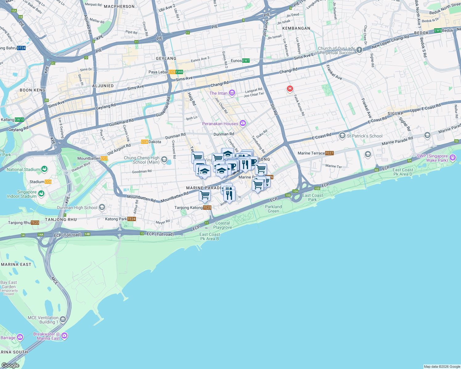 map of restaurants, bars, coffee shops, grocery stores, and more near in Singapore