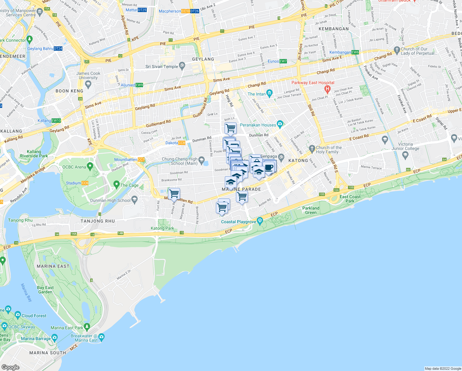 map of restaurants, bars, coffee shops, grocery stores, and more near in Singapore