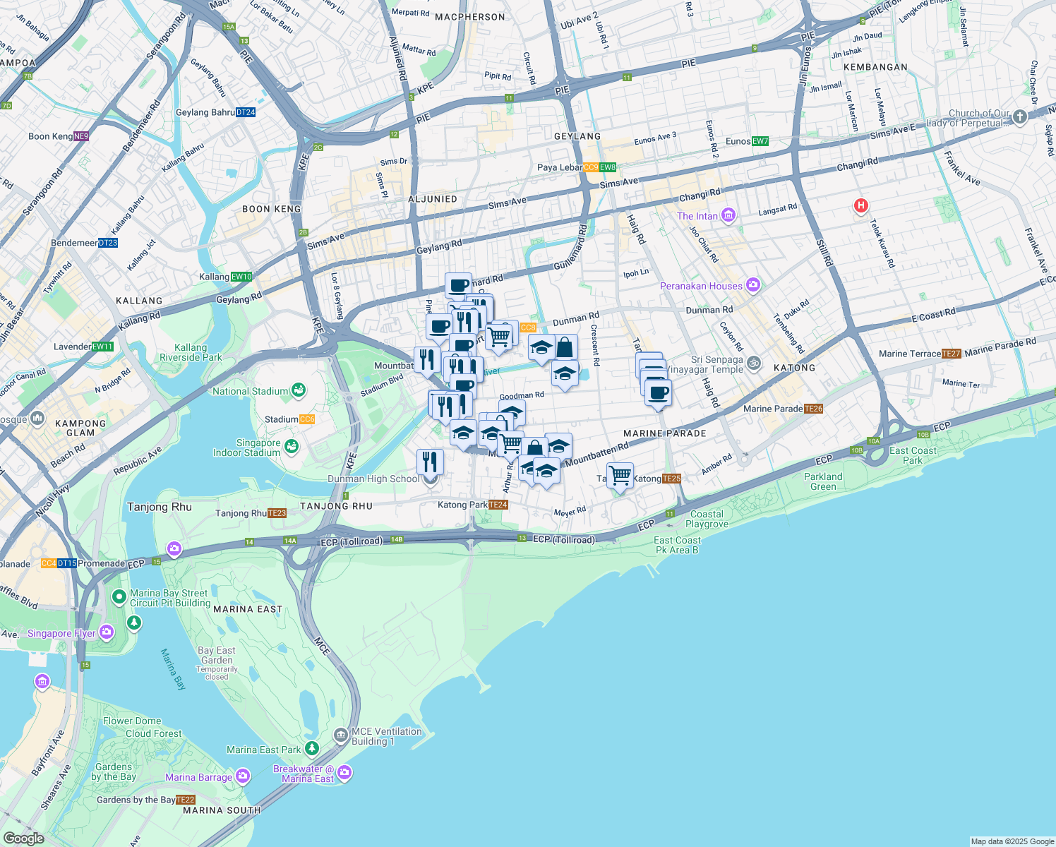 map of restaurants, bars, coffee shops, grocery stores, and more near in Singapore