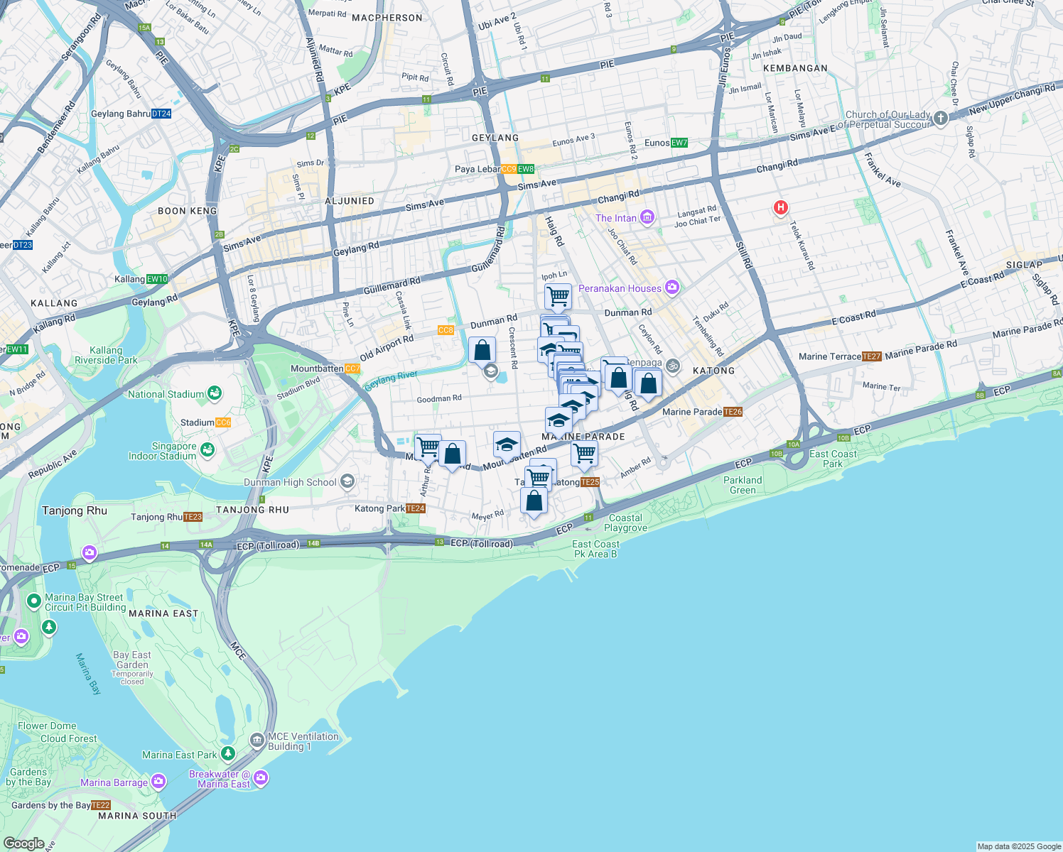 map of restaurants, bars, coffee shops, grocery stores, and more near in Singapore
