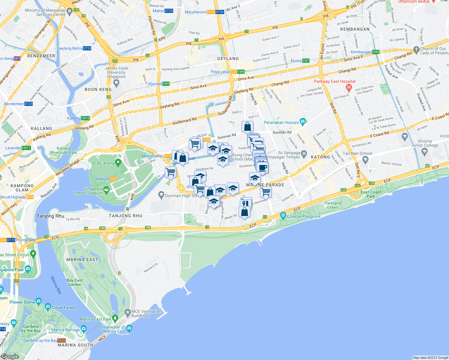map of restaurants, bars, coffee shops, grocery stores, and more near in Singapore
