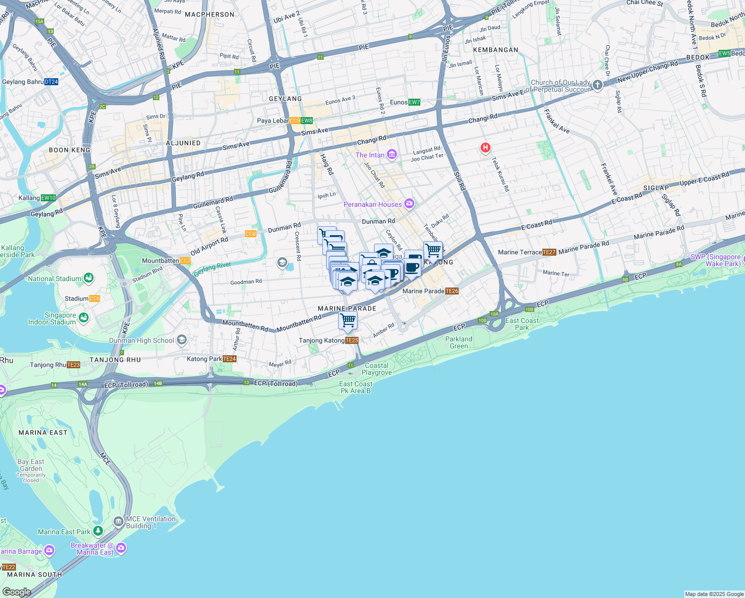 map of restaurants, bars, coffee shops, grocery stores, and more near in Singapore