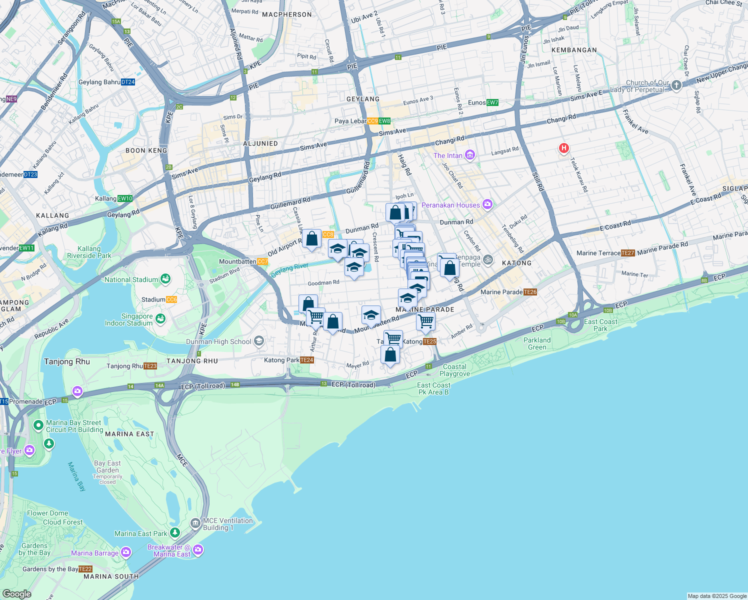 map of restaurants, bars, coffee shops, grocery stores, and more near in Singapore