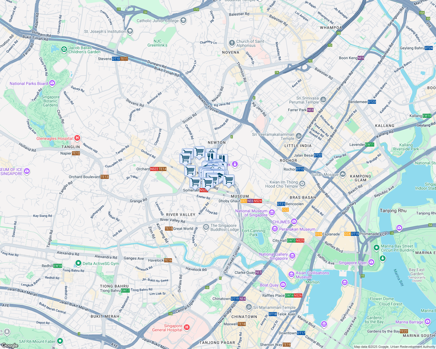 map of restaurants, bars, coffee shops, grocery stores, and more near in Singapore