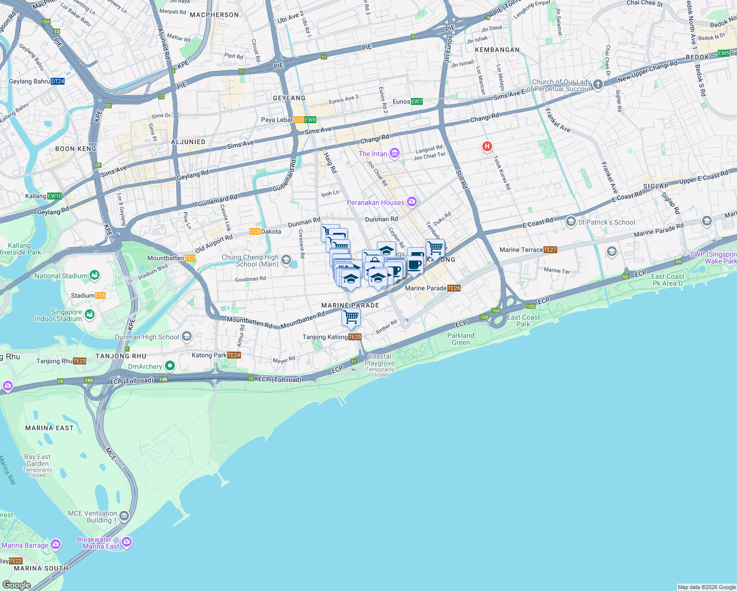 map of restaurants, bars, coffee shops, grocery stores, and more near in Singapore