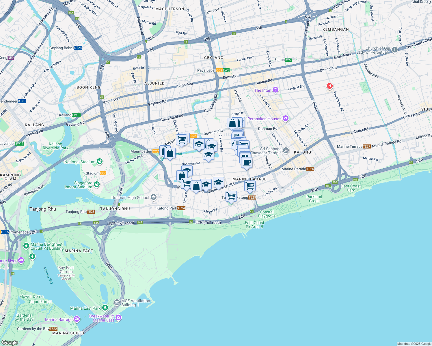 map of restaurants, bars, coffee shops, grocery stores, and more near in Singapore