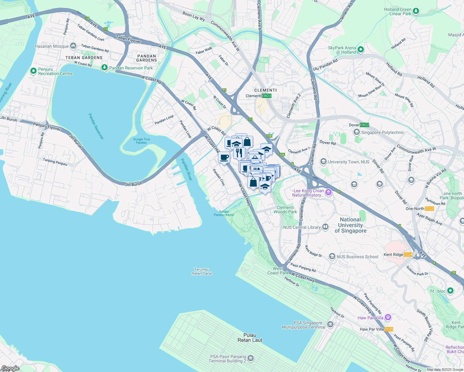 map of restaurants, bars, coffee shops, grocery stores, and more near in Singapore