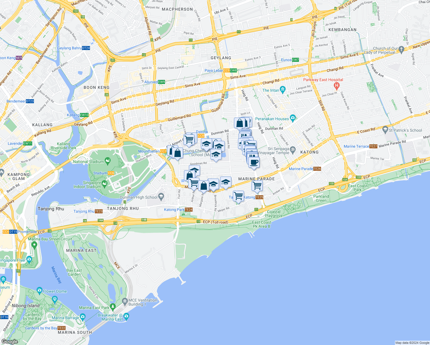 map of restaurants, bars, coffee shops, grocery stores, and more near in Singapore