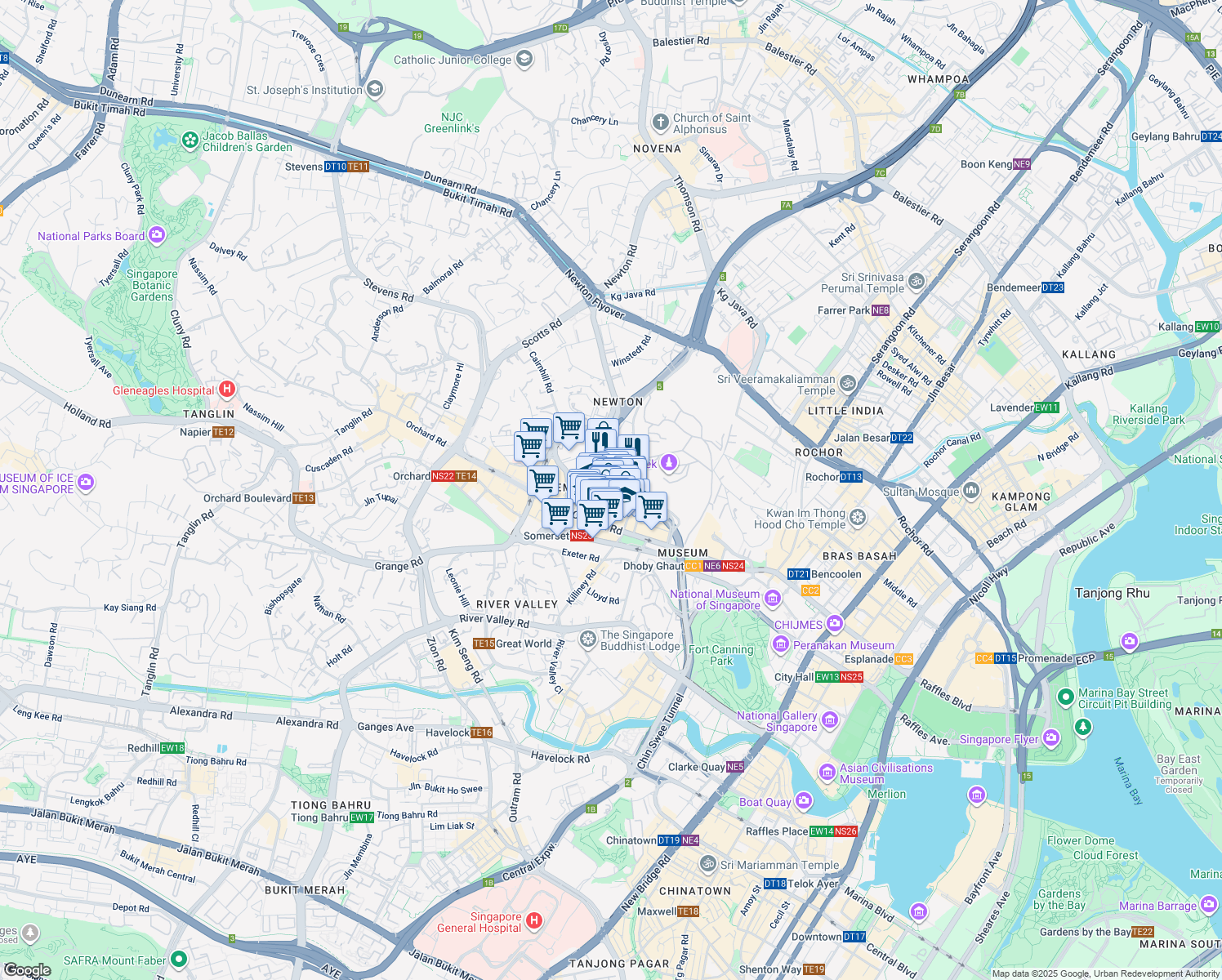 map of restaurants, bars, coffee shops, grocery stores, and more near in Singapore