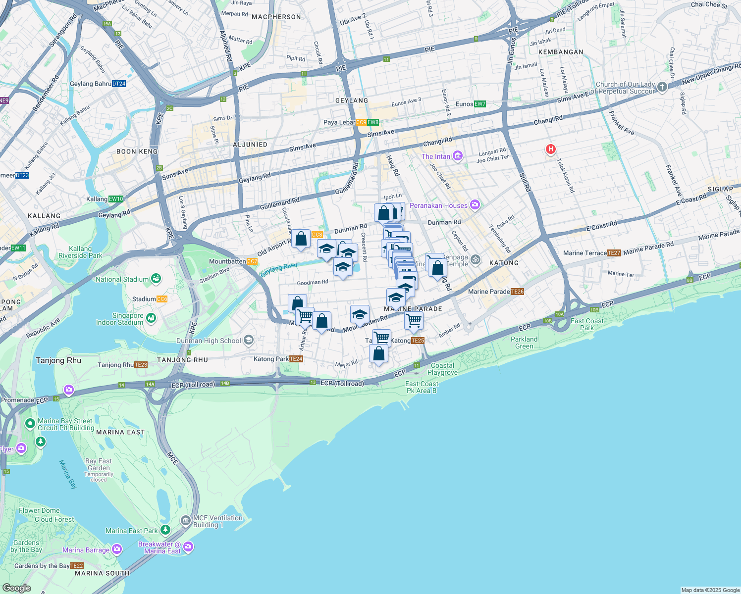 map of restaurants, bars, coffee shops, grocery stores, and more near in Singapore